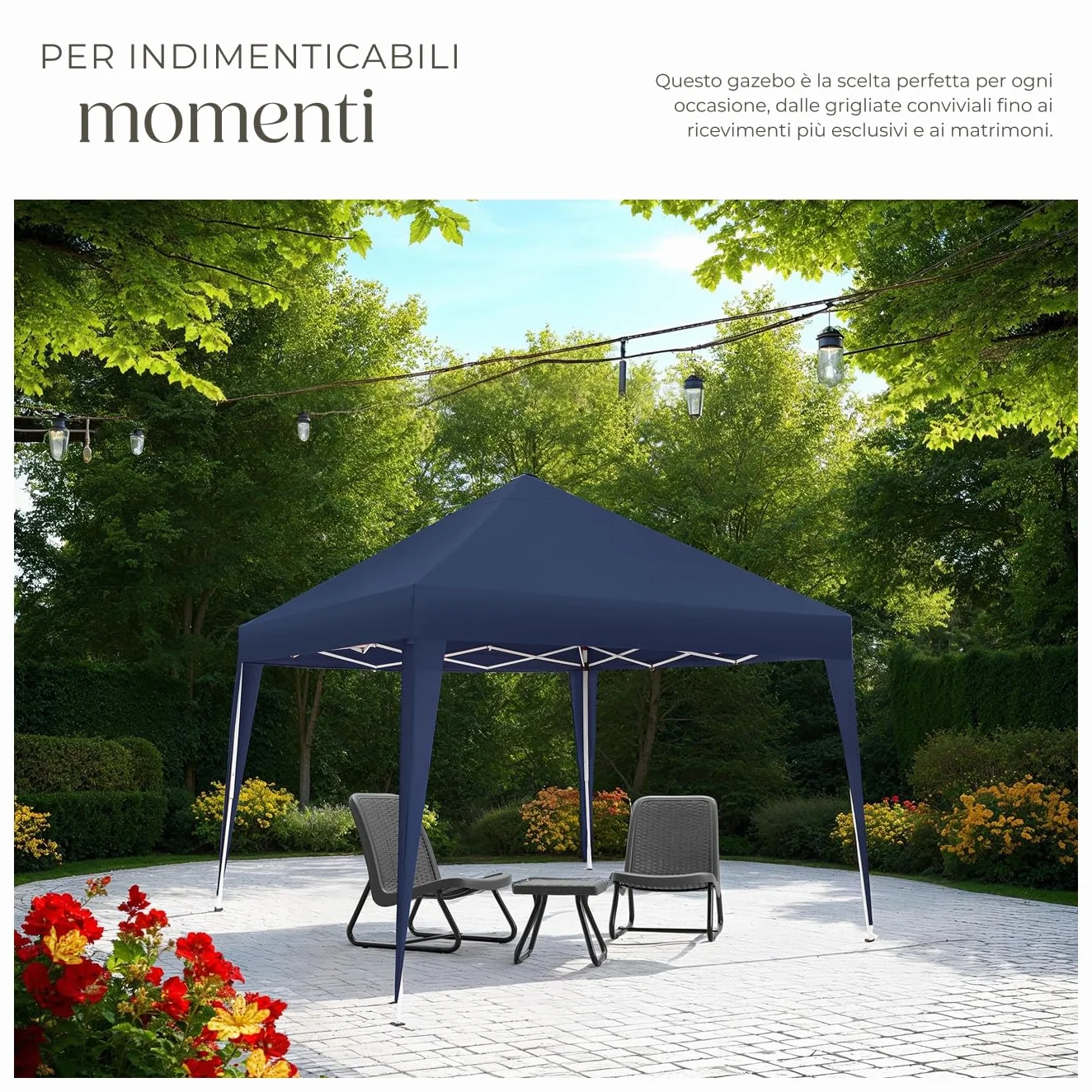 Tectake Gazebo da Giardino Regolabile 300x300x255 cm Blu - Padiglione Esterno Resistente con Telaio in Acciaio, Idrorepellente, UV