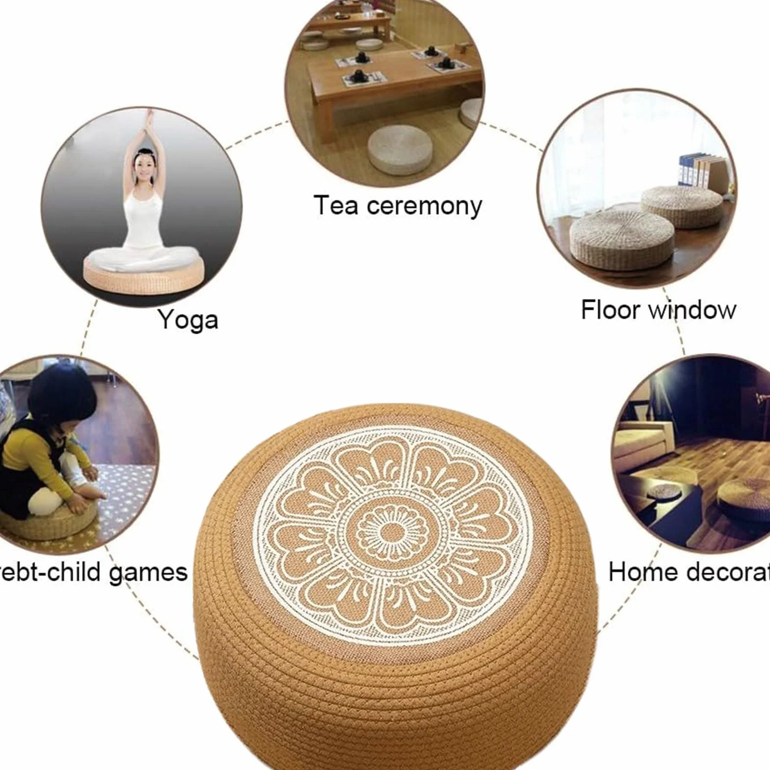 Pouf in rattan, impermeabile per esterni, 40 x 40 x 20 cm, design resistente, cuscino da pavimento in tatami intrecciato a mano per giardino rilassato, poggiapiedi versatile e seduta extra