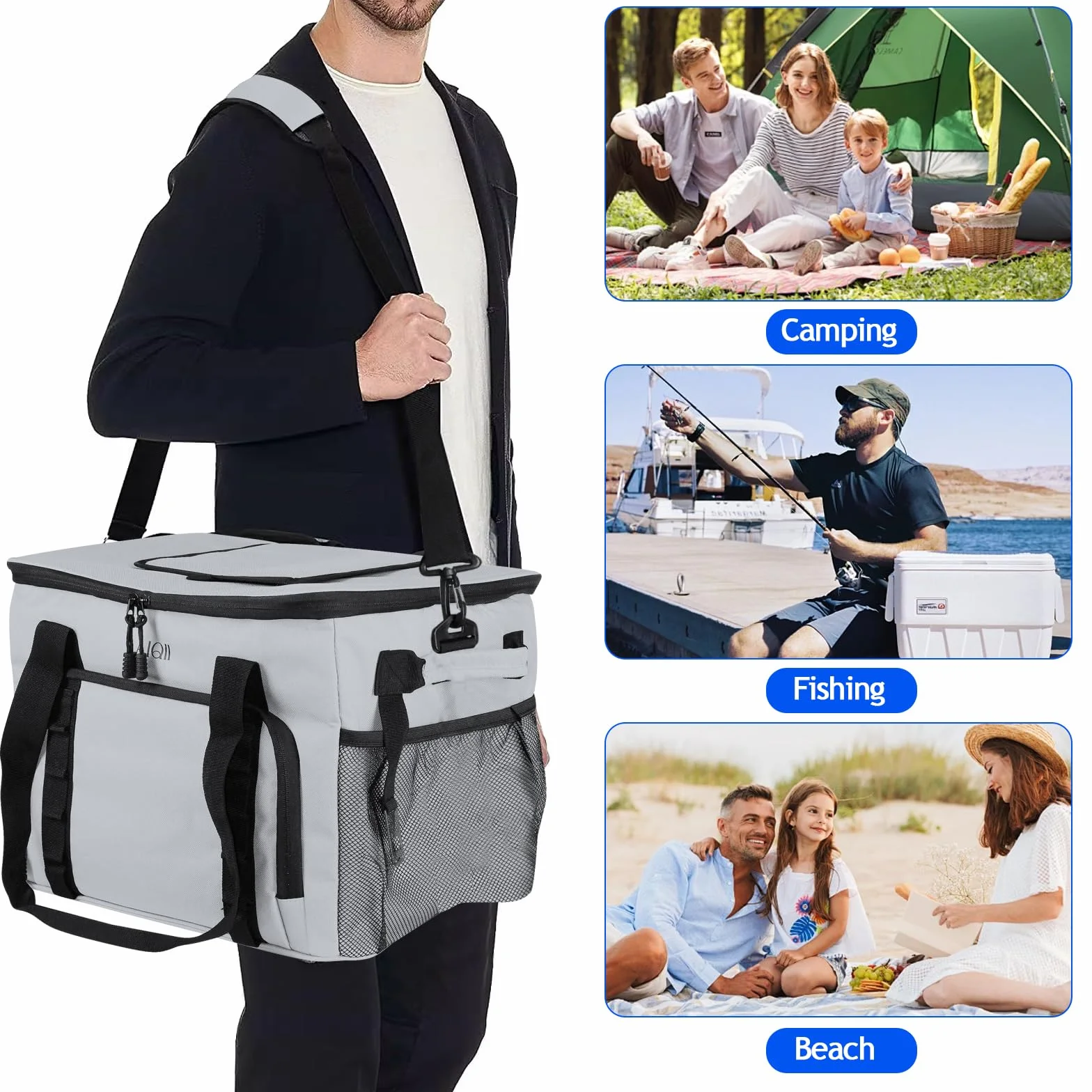 Borsa termica pieghevole impermeabile 36 l per bevande picnic campeggio escursioni spiaggia
