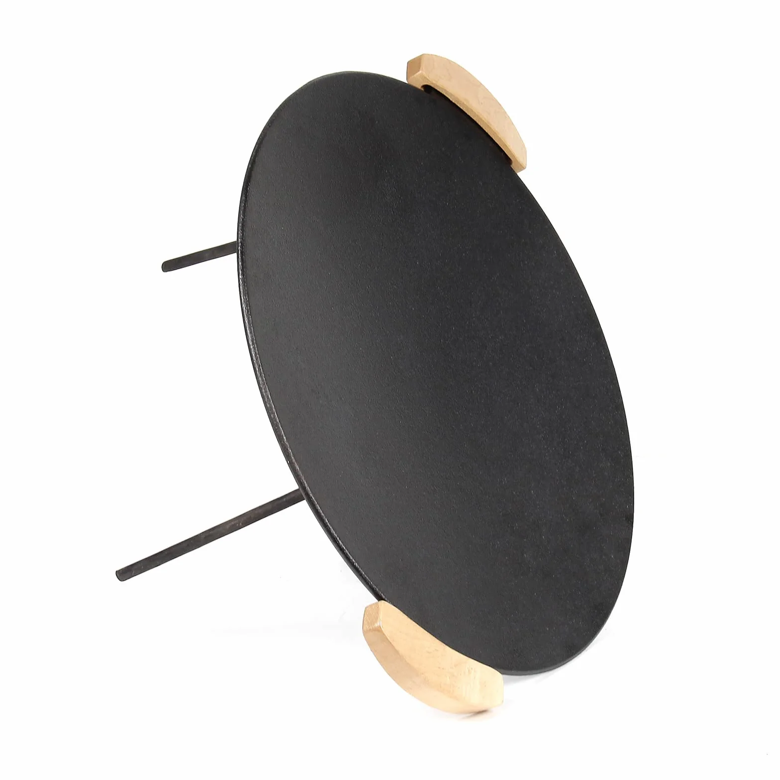 Wiltec Piastra per barbecue fuoco in ghisa, liscia, rotonda Ø44cm altezza 44 cm manici in legno piedi 20 e 32cm