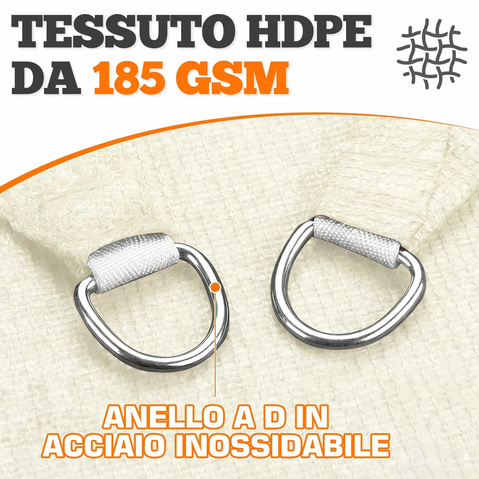 Tenda A Vela 2.5x3m Rettangolare Vela Ombreggiante 185gsm HDPE Traspirante Protezione Raggi UV 95% per Esterno Giardino terrazza, Crema