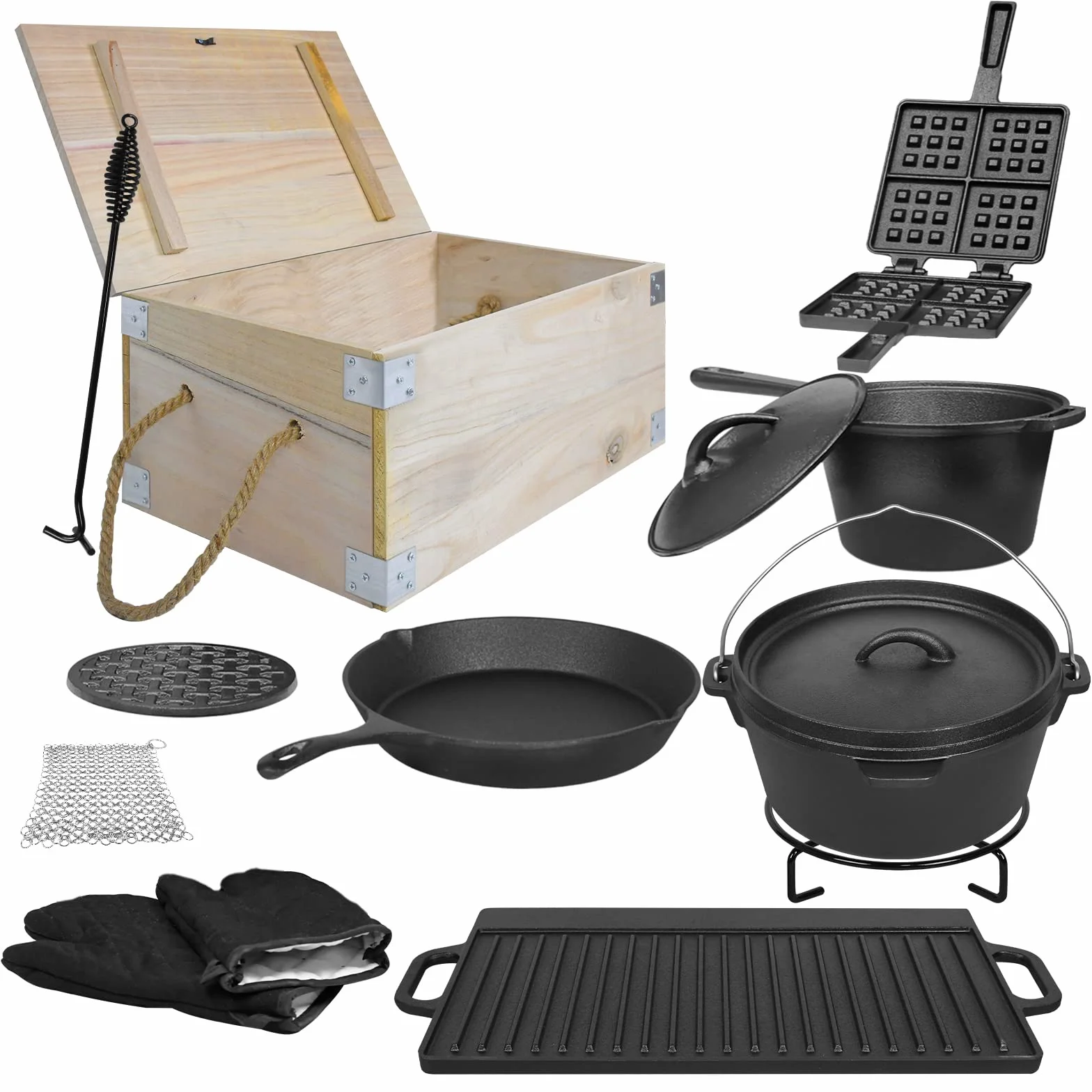 NAIZY 12 pezzi Forno Olandese Dutch Oven Casserole Roaster olandese marcia in ghisa multifunzionale con piedi e set completo di accessori (LMZJ-(HAG6274A))