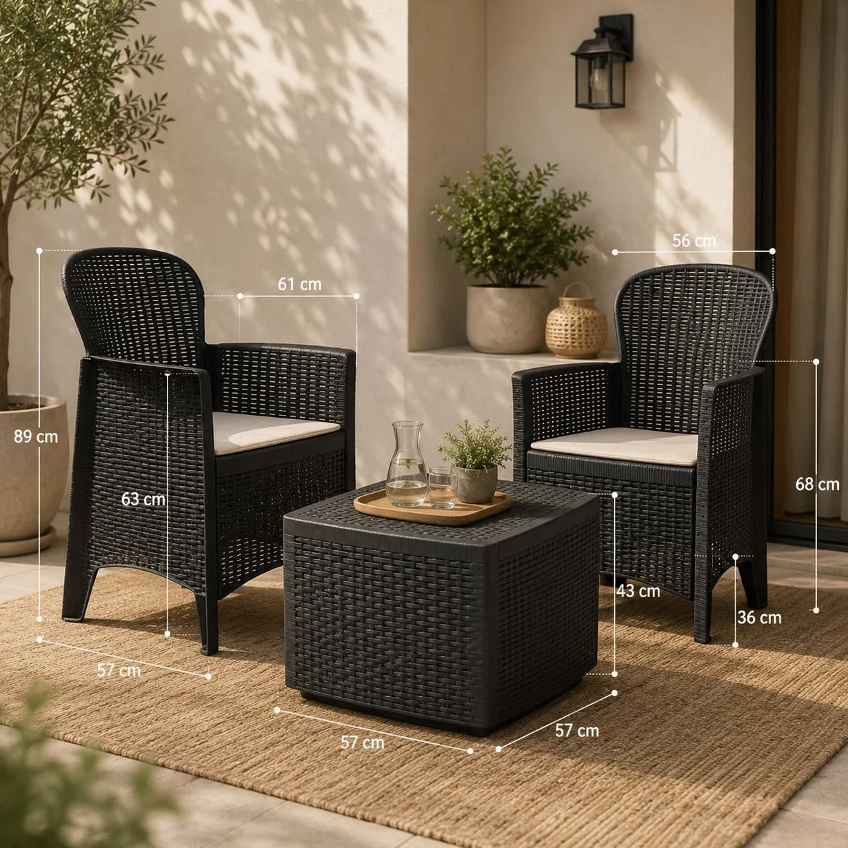 Set di Mobili da Giardino Antracite Tree con Tavolo e Due Poltrone