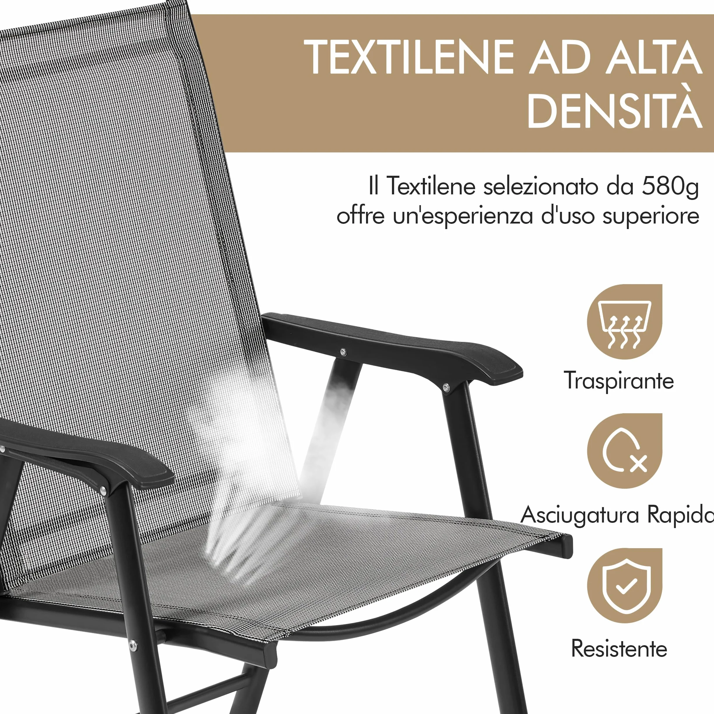 Yaheetech Set di 2 Sedie da Giardino Pieghevoli con Braccioli in Tela Grigio
