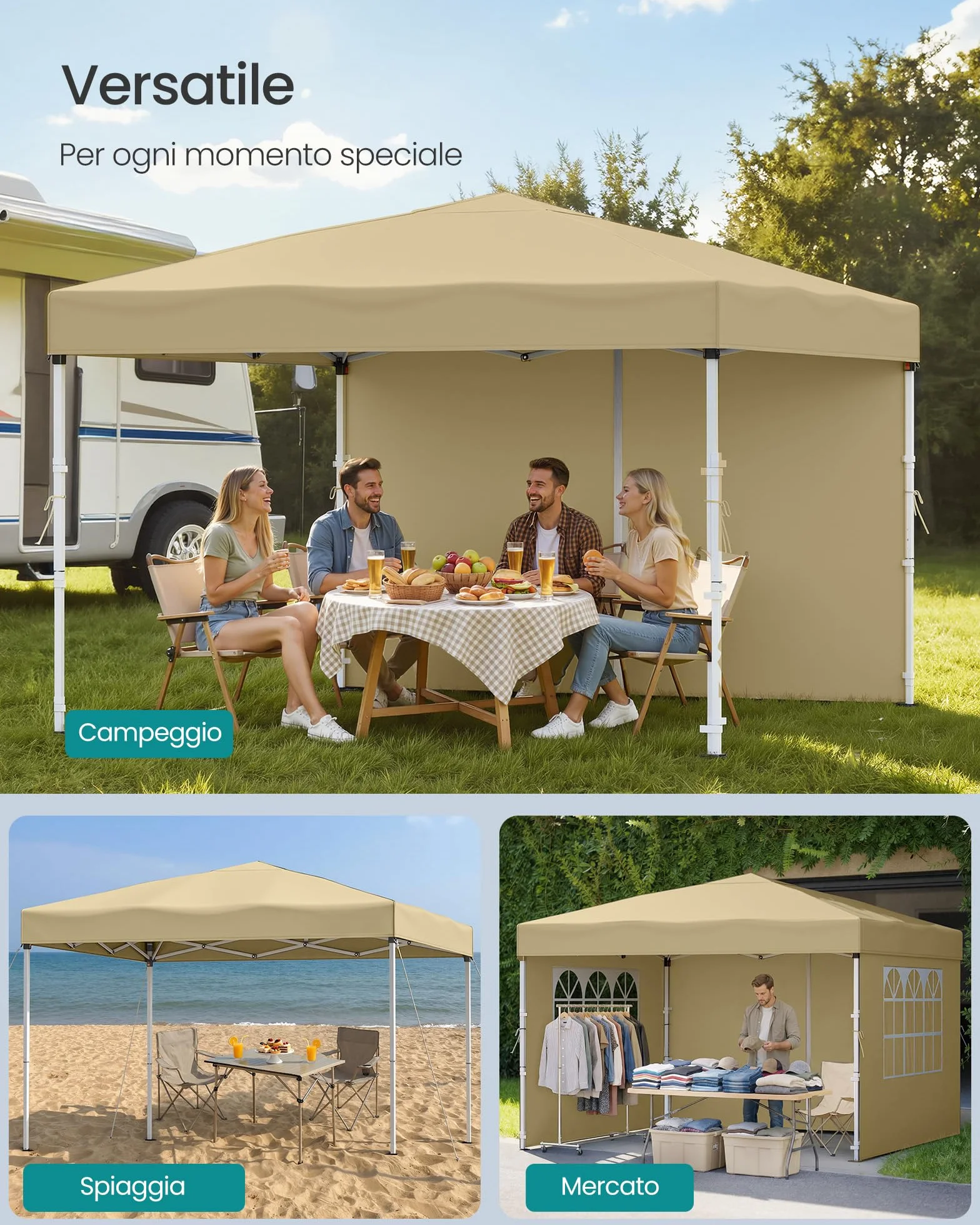 SONGMICS Gazebo Pieghevole 3x3 m Beige GCT104LZ01