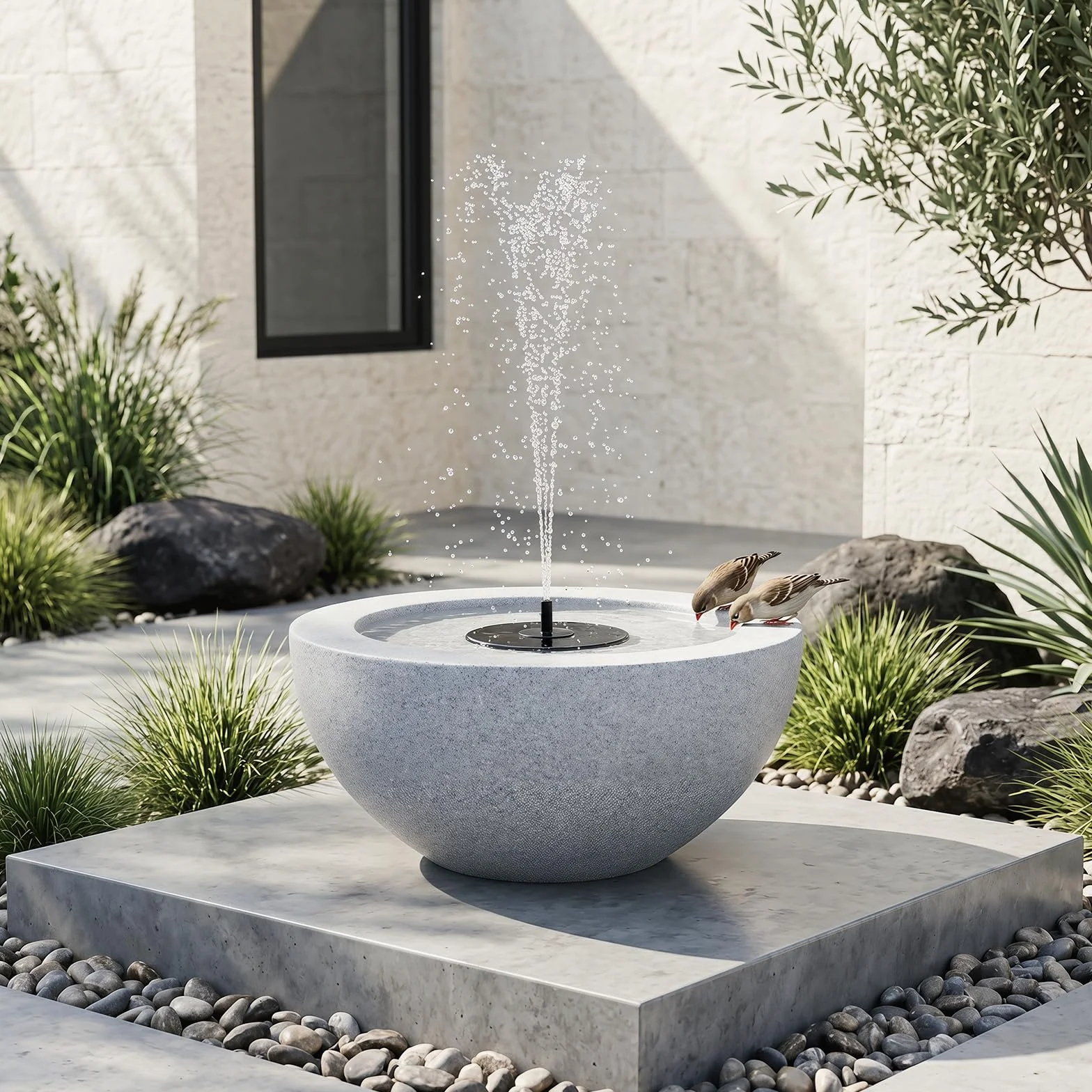 COSTWAY Fontana Solare da Giardino, Set di Fontana Solare da Esterno con Vasca Grande, 12 Luci a LED e 4 Ugelli Sostituibili, Fontanella Decorativa in Resina per Terrazze e Cortile, 50 x 50 x 25 cm