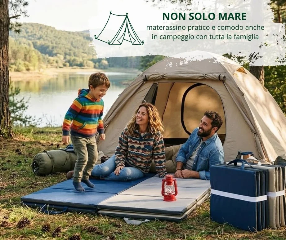 SET 2 PEZZI Materassino Prendisole Pieghevole Cuscino Imbottito per Sdraio Poltrona Relax Lettino Spiaggia Trasportabile Salvaspazio Resistente Acqua Sabbia Misura 58x190 cm Mod. Fisar Colore Beige