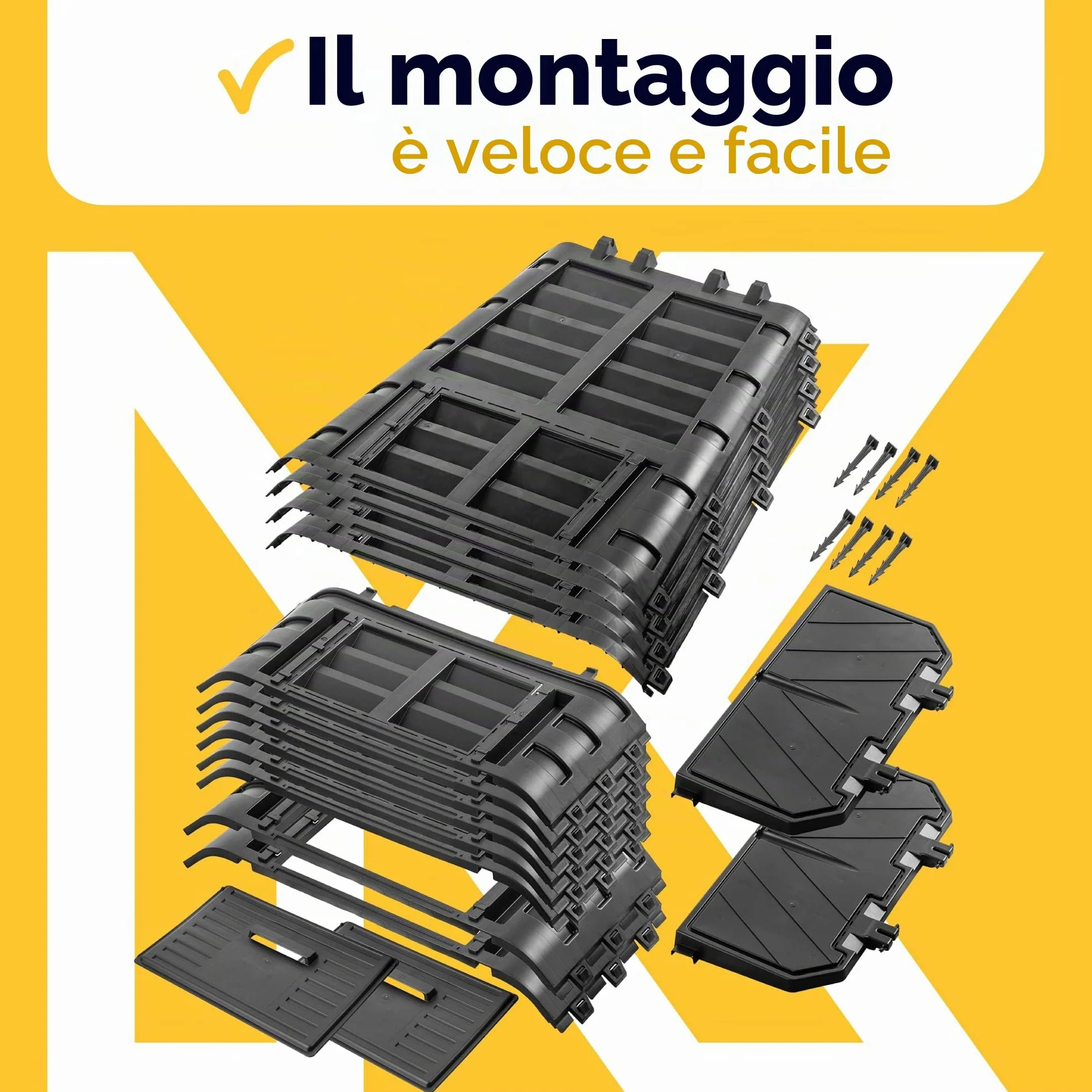 KADAX Compost, Sistema di compostaggio Nero, composti di plastica, Compost Termico Resistente al Tempo con Coperchio Pieghevole (1000L)