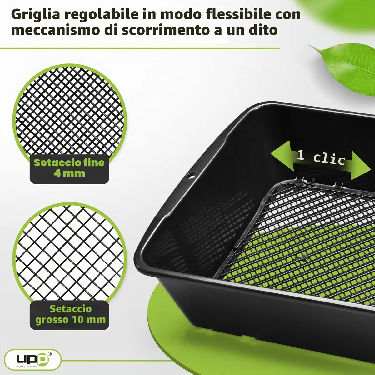UPP 2-in-1 Setaccio da Giardinaggio 10mm 4mm Maglia Intercambiabile 39,5x29x11 cm Nero