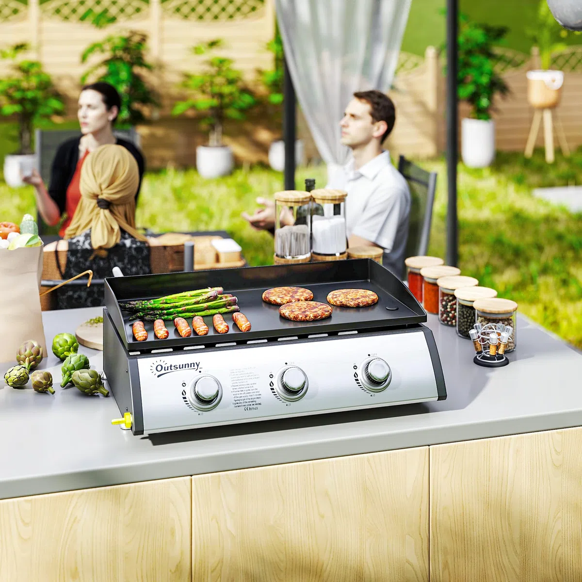 Outsunny Barbecue a Gas 3 Bruciatori 7.5kW Griglia Portatile 61x35.5cm Nero