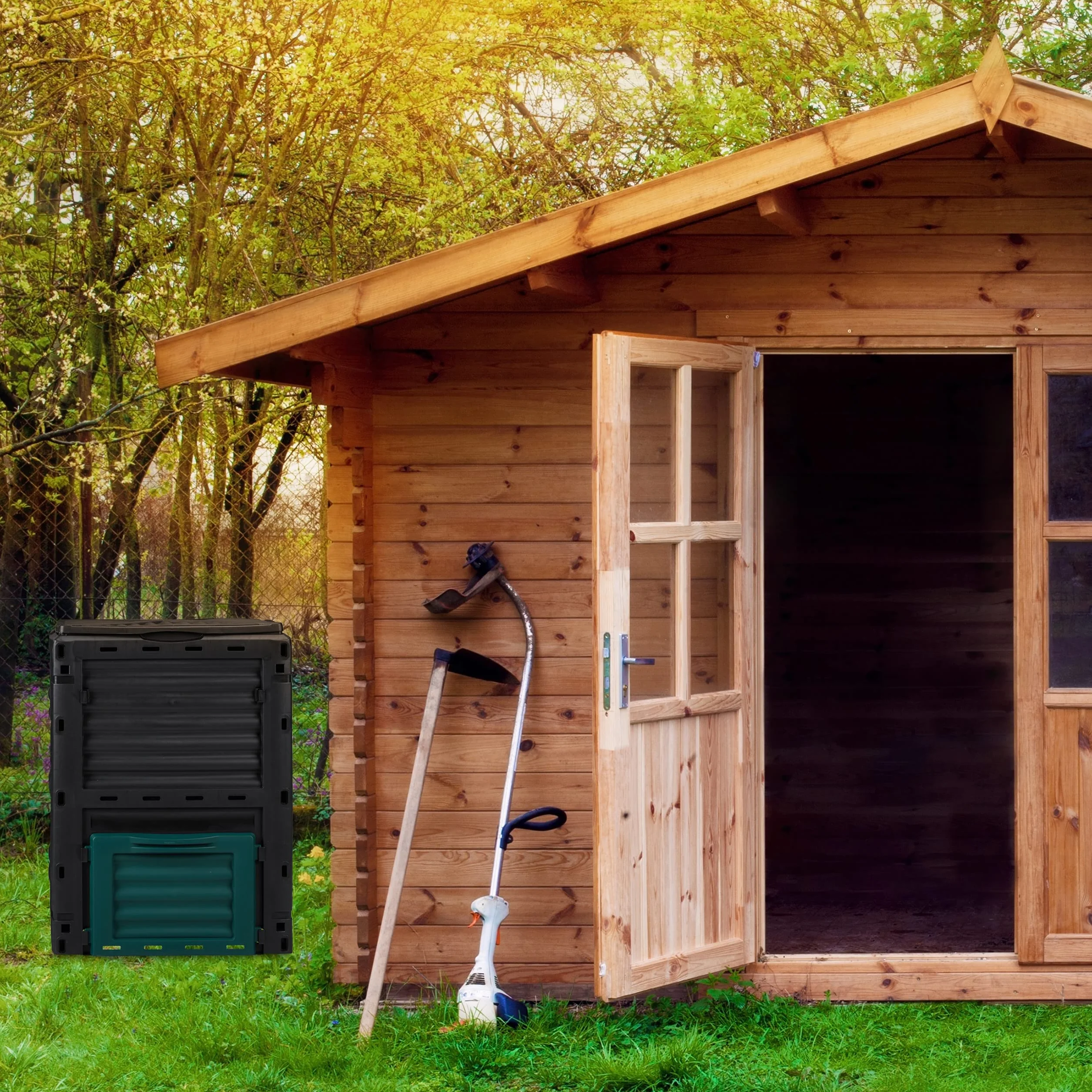 Relaxdays Compostiera da Giardino in Plastica, 230 l per Compost, Contenitore per Foglie, HxLxP: 80 x 60 x 57 cm, Nero
