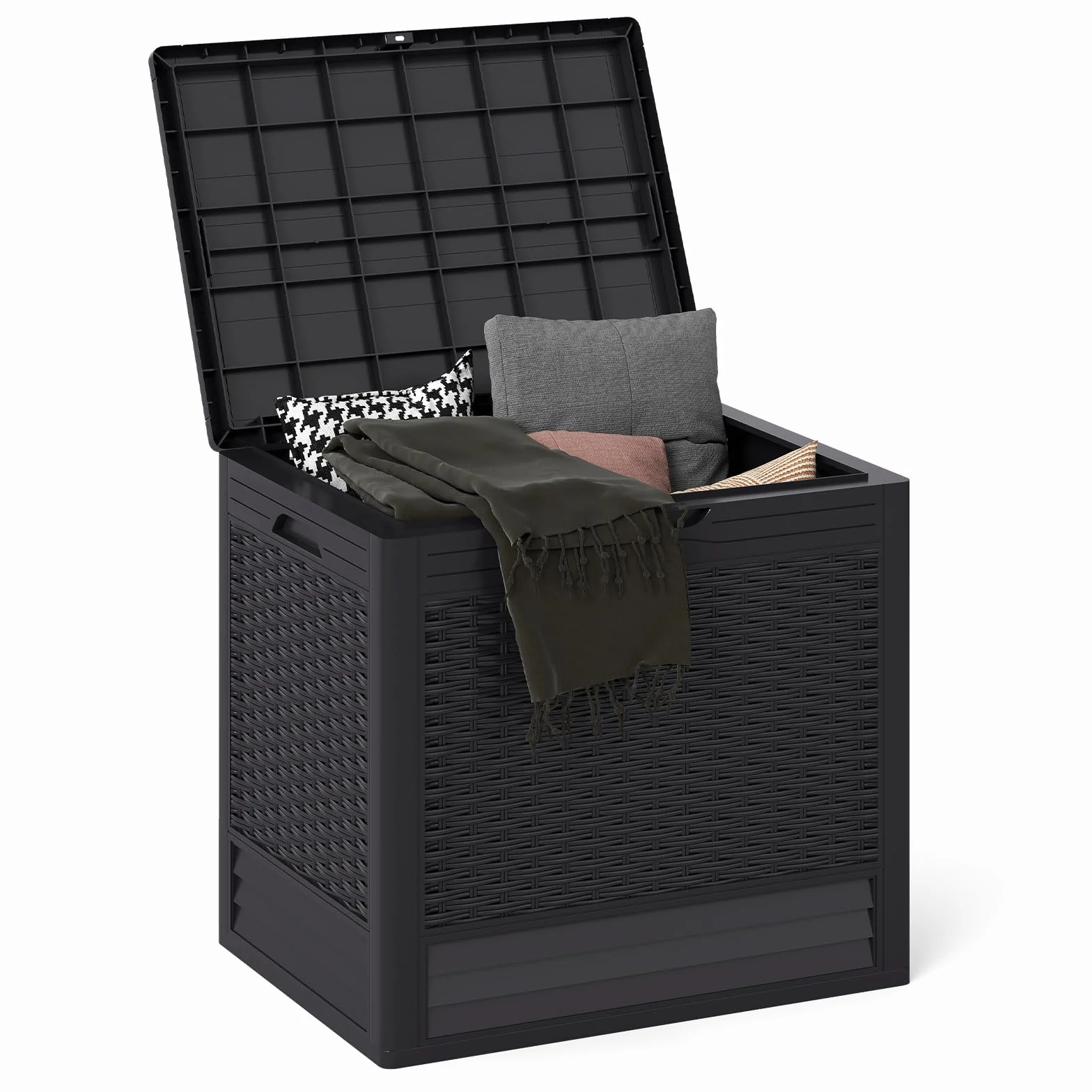 GIANTEX Contenitore da 96L, Scatola da Terrazza in PP Impermeabile per Uso Interno ed Esterno, Contenitore con Design in Rattan Chiudibile a Chiave per Consegna Pacchi (Marrone)