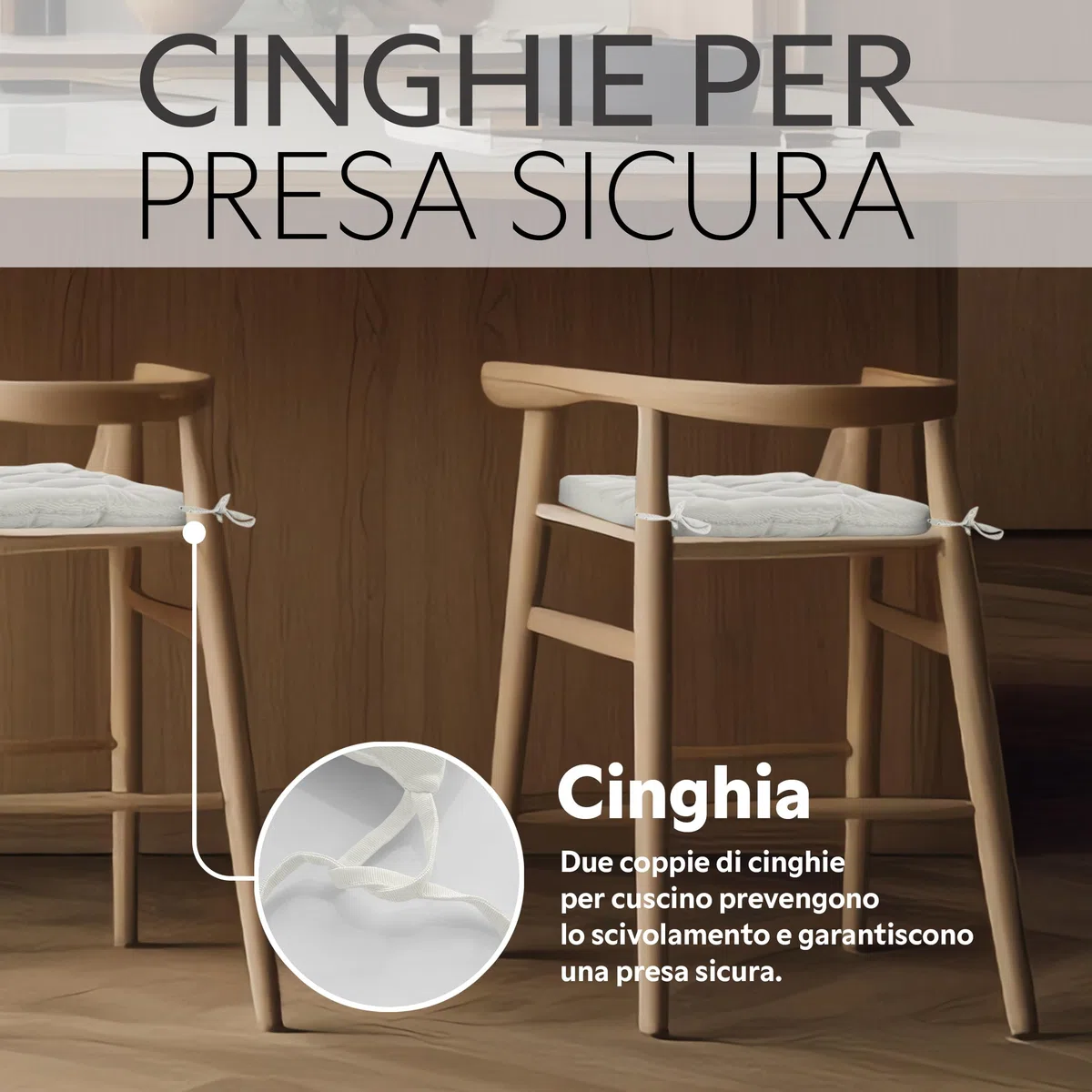 Brandsseller Set di 4 Cuscino per sedia 40x40 cm Imbottito con Cinturini di Fissaggio Bianco