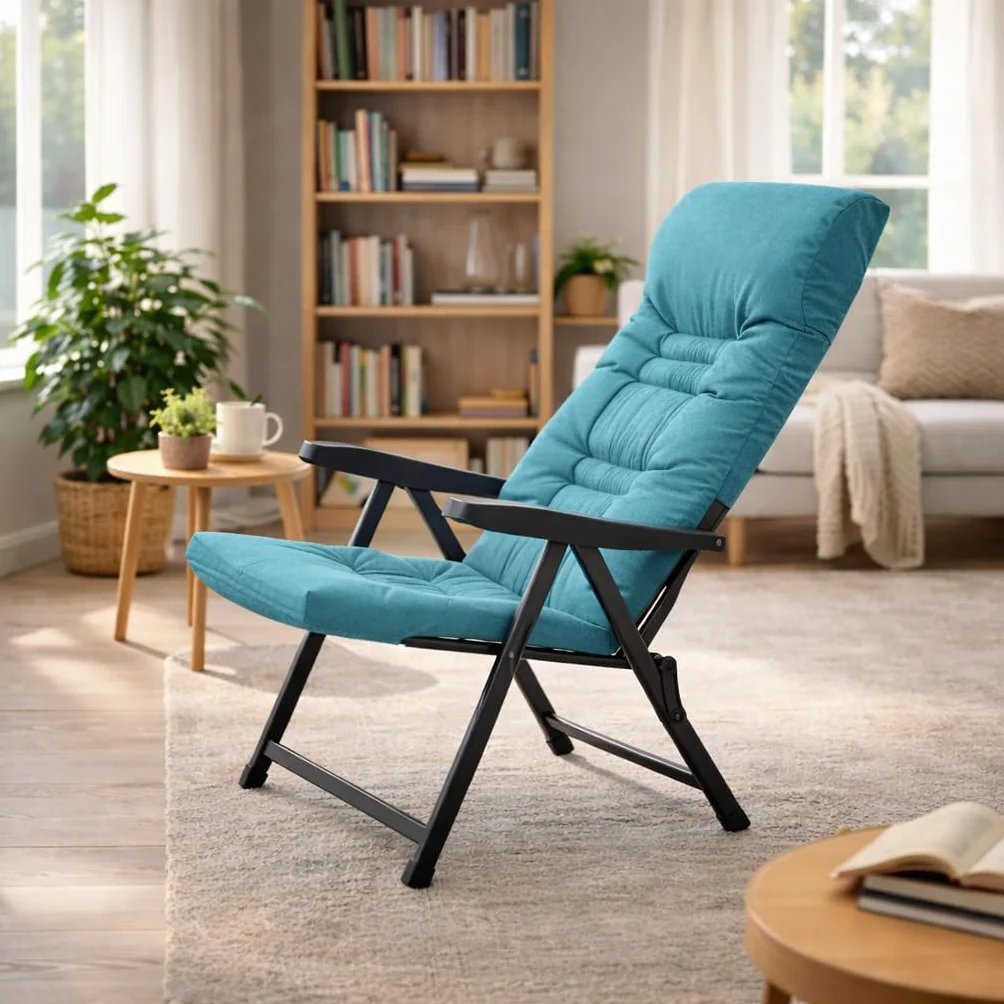 MA MAISON Sedia Reclinabile Imbottita 122X60X61 cm - 5 Posizioni, Braccioli Ergonomici, Struttura in Acciaio, per Interno, Esterno, Regolabile, Richiudibile, in Tessuto - Made in Italy PETROLIO