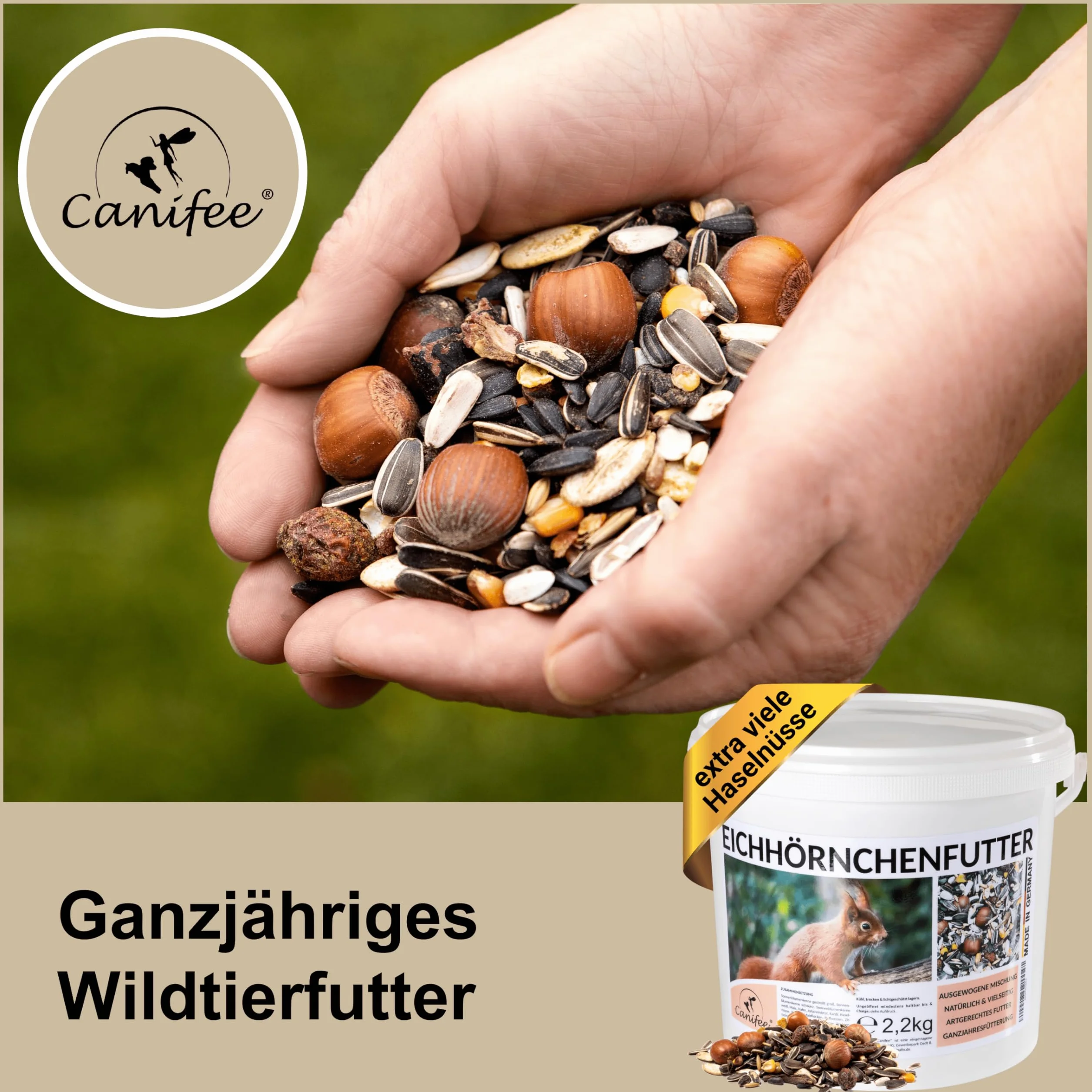 Cibo per scoiattoli 2,2 kg, miscela naturale e completa per tutto l’anno con extra porzione di nocciole – adatto anche per scoiattoli striati