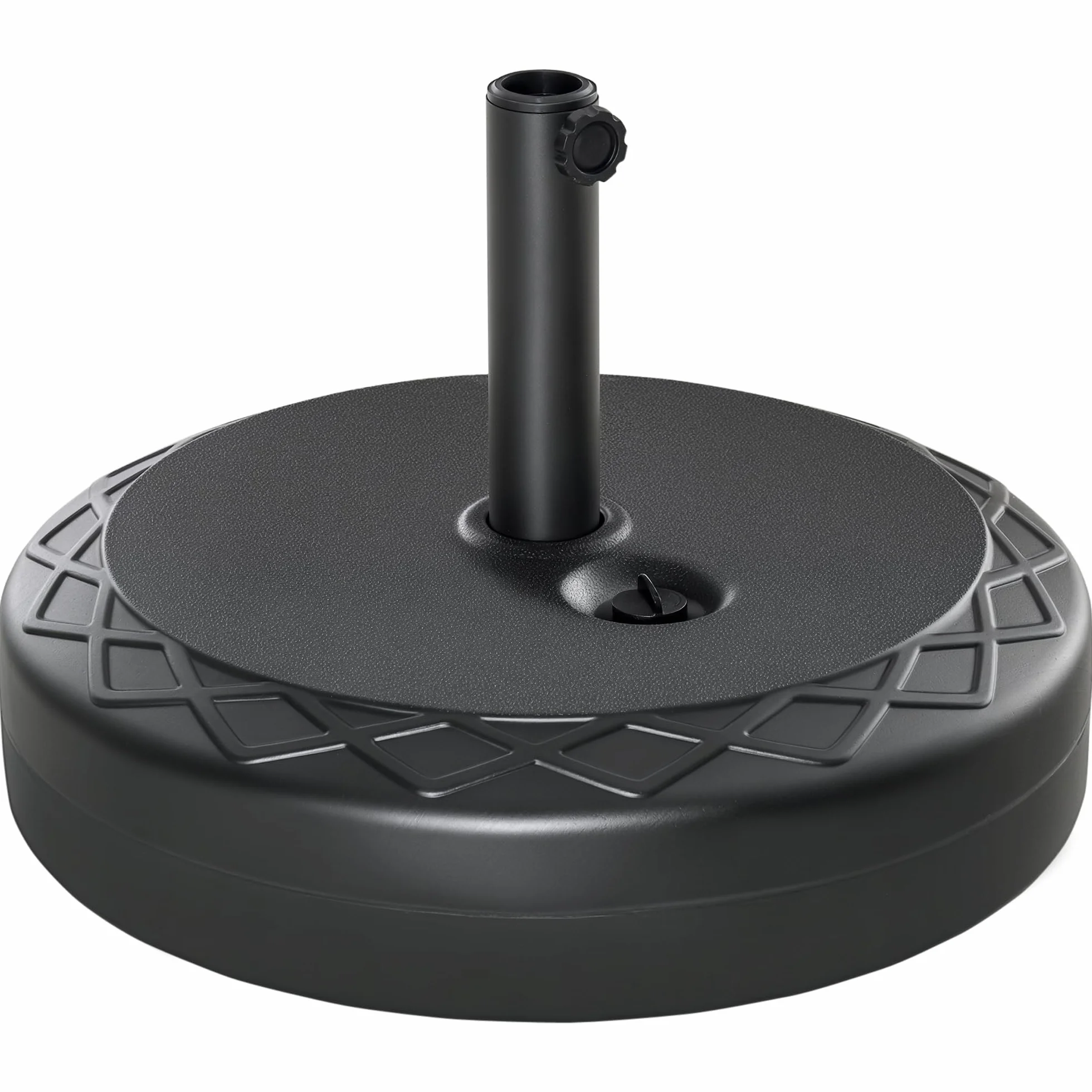 Outsunny Base per Ombrellone da Giardino Rotonda Φ55cm, Basamento da 30kg da Riempire con Acqua per Pali da 38mm, 48mm, Nero