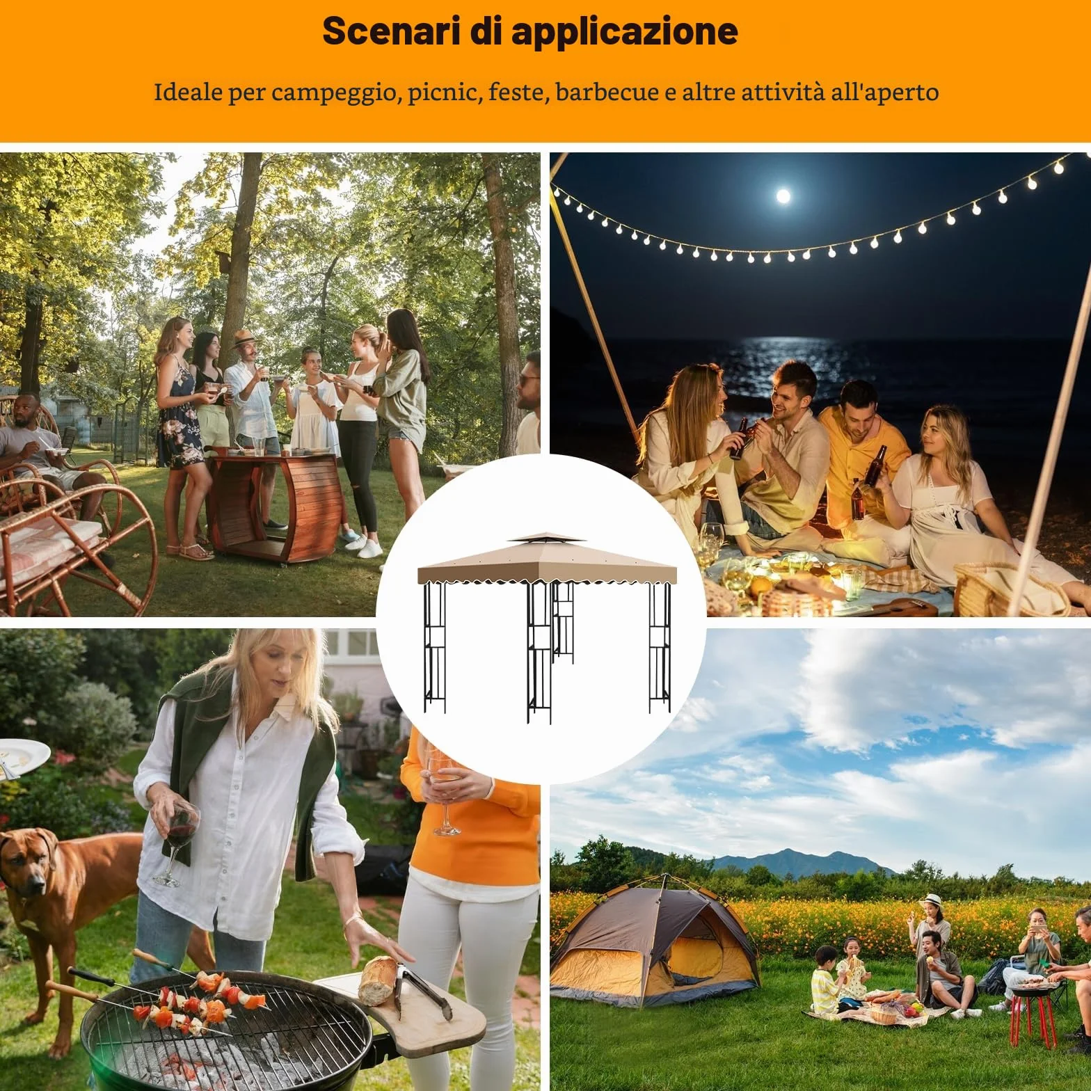 Telo Gazebo 3x3 m Impermeabile Doppio Strato Copertura Rimovibile Giardino