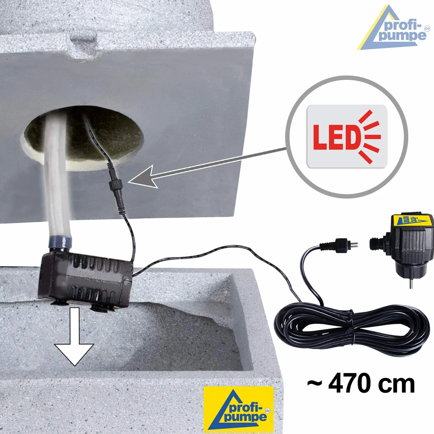FONTANA DA GIARDINO, FONTANA MODERNA, FONTANA INTERNI, FONTANA PER INTERNI, FONTANA A LED, FONTANA PER GIARDINO, CON LUCI A LED (Fontana da giardino moderna grigio-chiaro con luci a led)