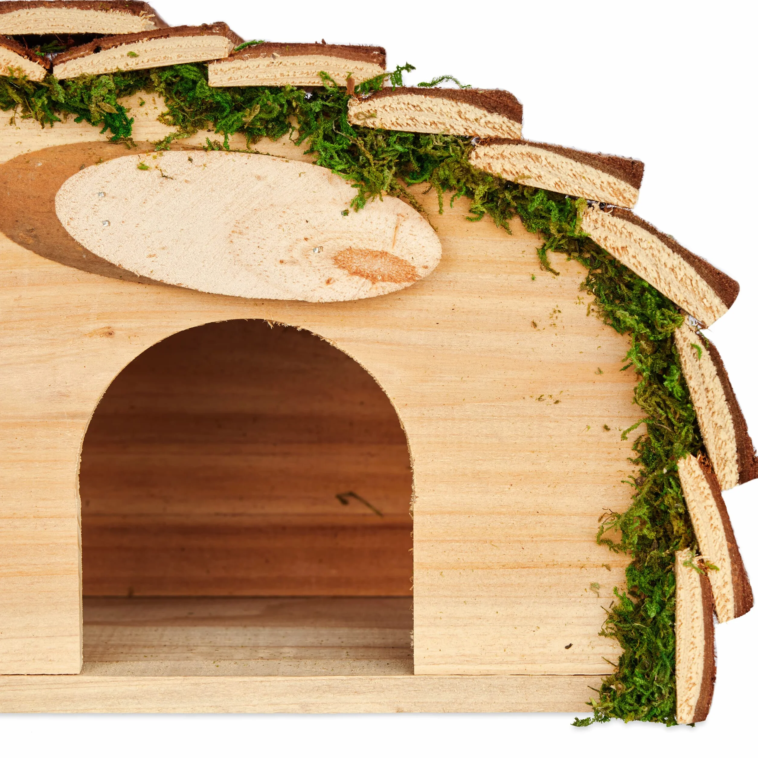 Relaxdays Casetta per Ricci, Legno e Muschio, Rifugio per Porcospini da Giardino, 18x34x17 cm, con Pavimento, Marrone