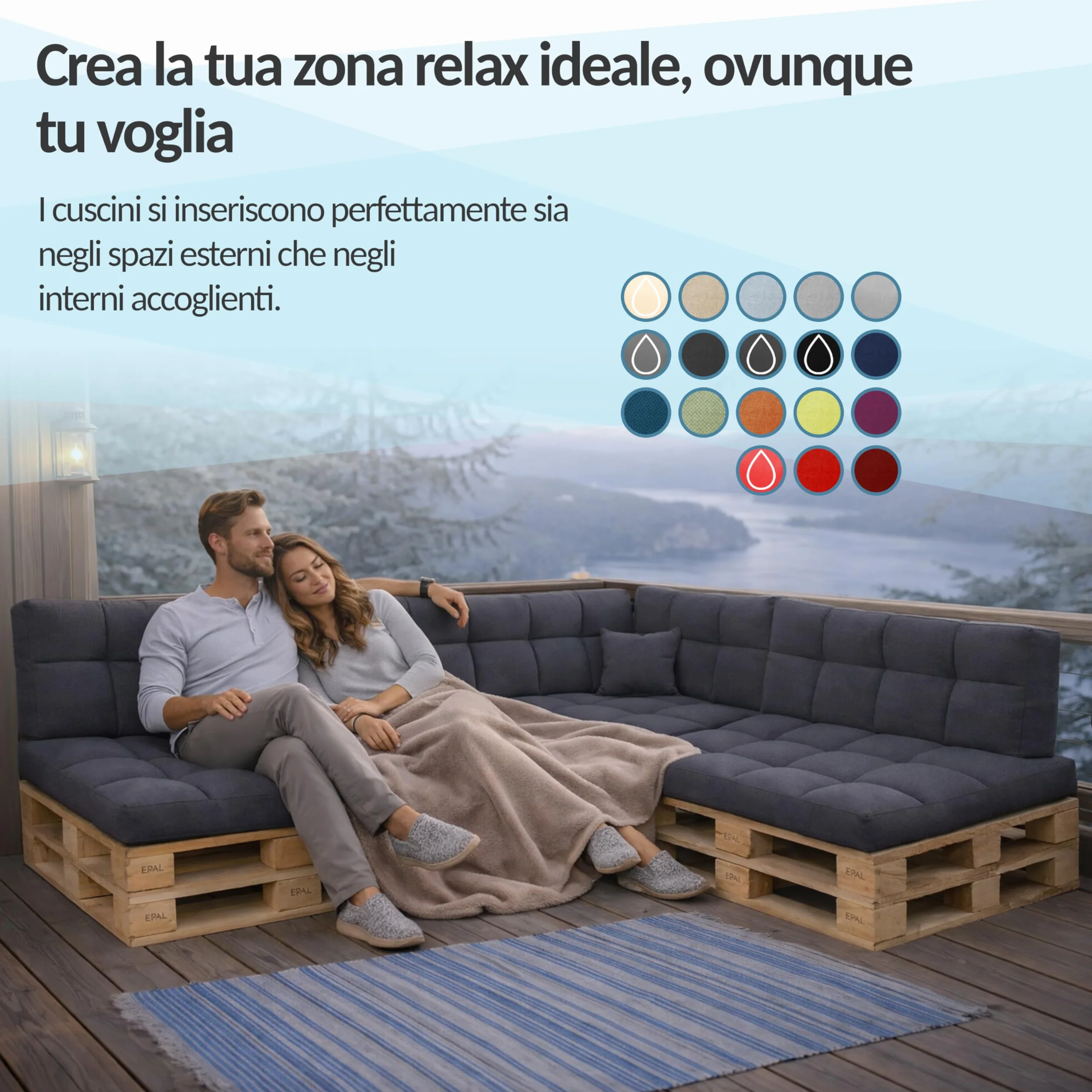 POKAR Set 2 pezzi Cuscini Europallet 120x80cm 120x40cm beige Divano Giardino Interno Esterno