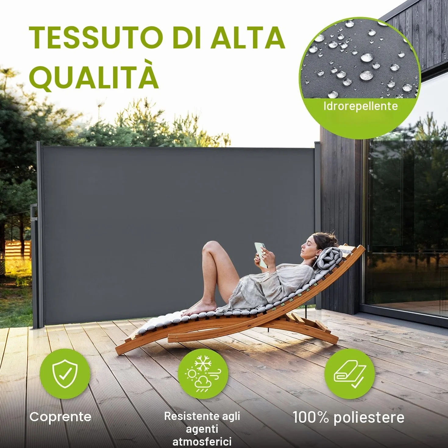 Juskys Tenda laterale Dubai 500 x 160 cm estensibile coprente frangivista frangivento balcone terrazza antracite
