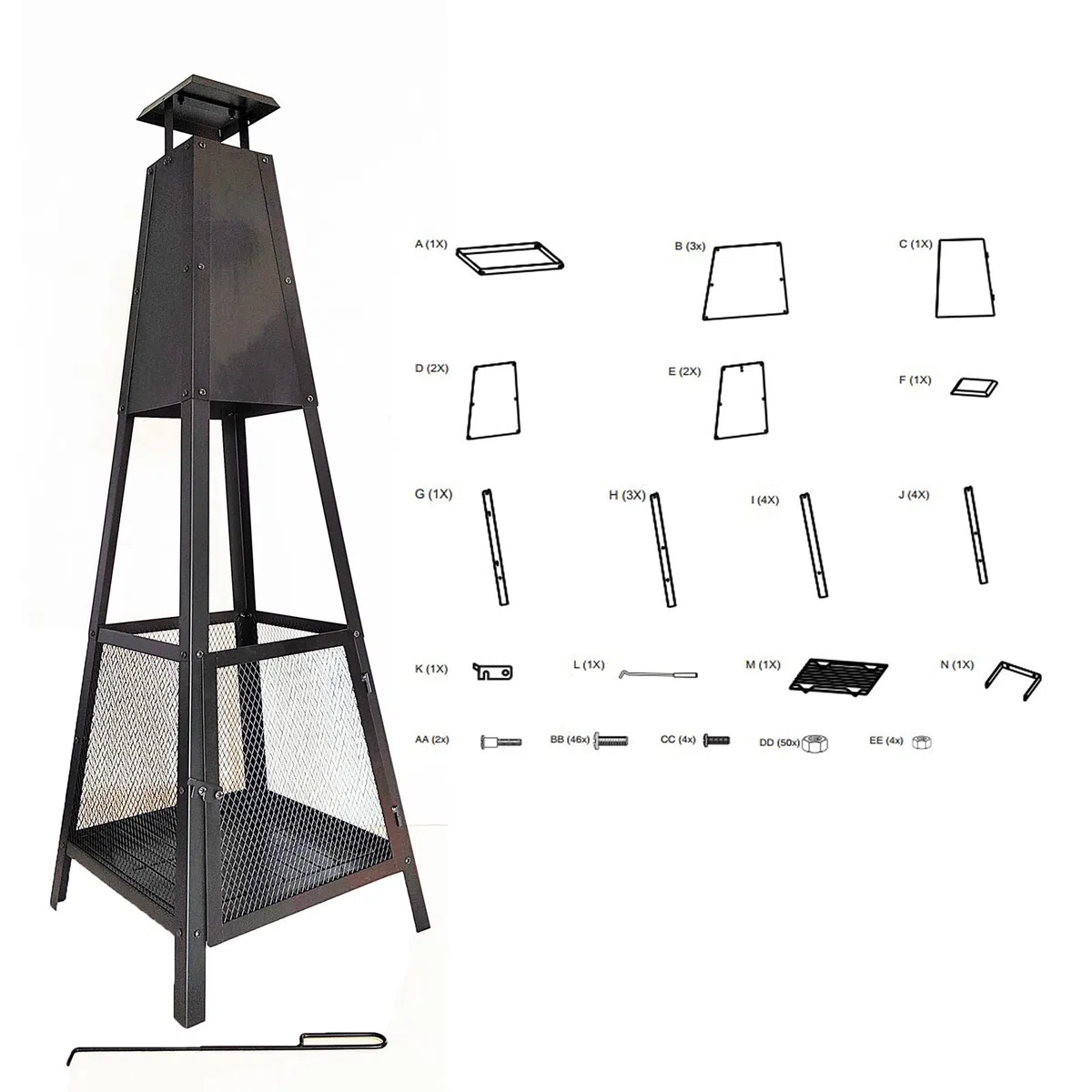 Chimenea jardín exterior acero AKITA TOTEM 40x40x140 cm