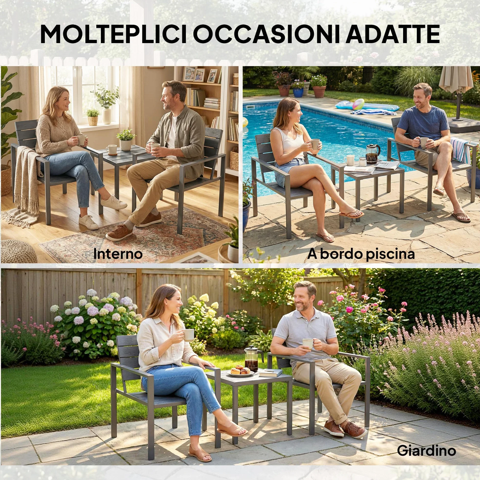 Outsunny Set da Bistrò 3 Pezzi, Set da Giardino in Metallo con Sedie HDPE e Tavolo, Grigio Scuro