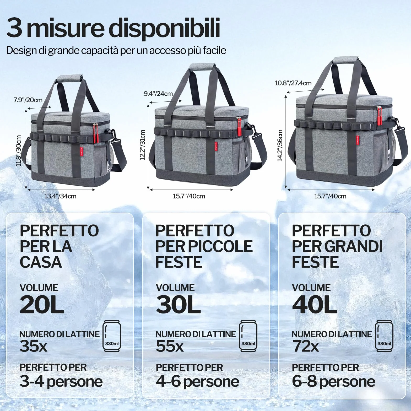 Borsa Termica 40L Raffreddamento 12 Ore Cooler Bag Portatile Manici Multipli