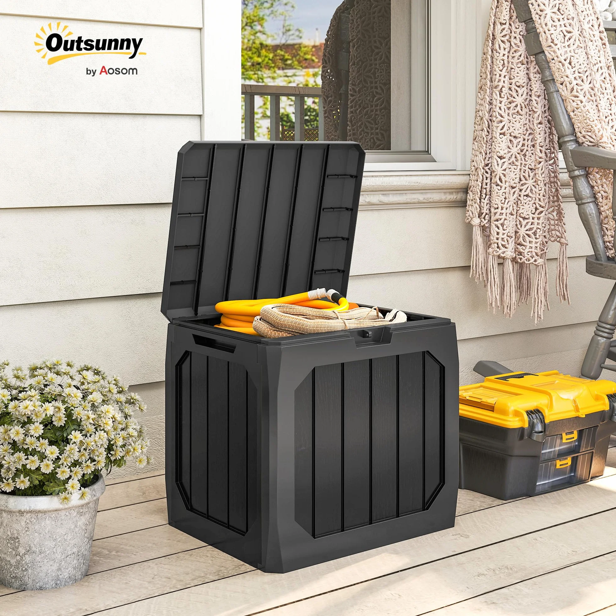 Outsunny Baule da Giardino 121L Plastica Impermeabile Bloccabile 56x45x53 cm Nero