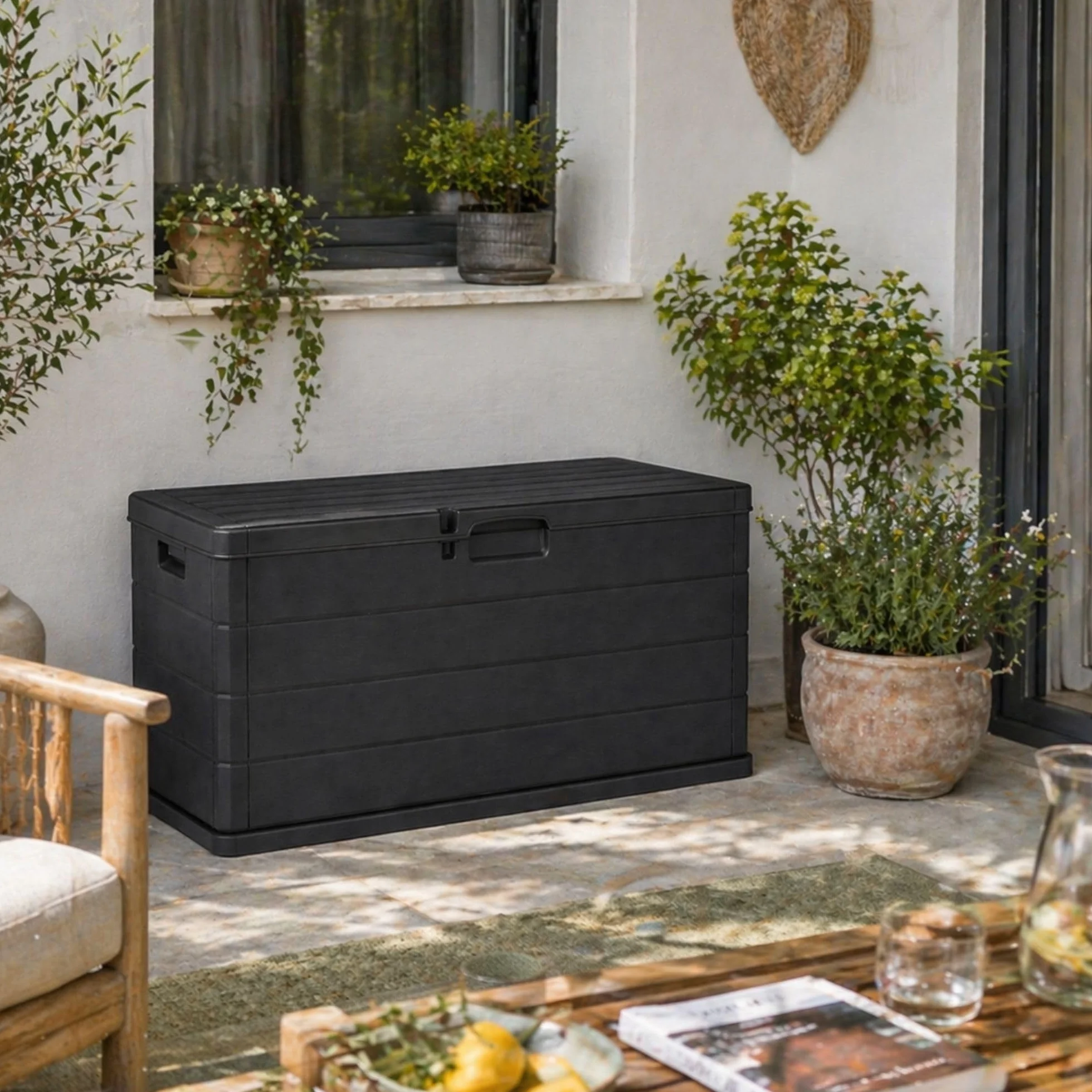 Cassapanca da Esterno 340 Litri Effetto Legno Antracite 118x59x56,5 cm Made in Italy