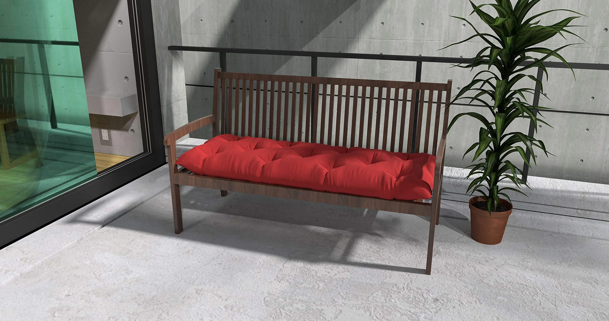 Cuscino Per Panca Da Giardino Trapuntato Con Passanti 110x40x12 Rosso Scuro