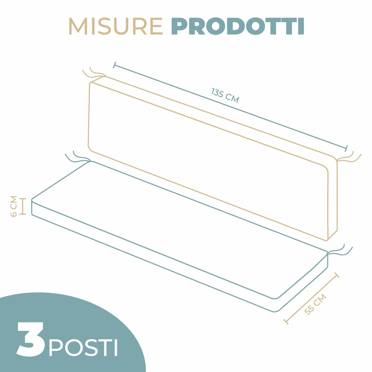 PARAMAISON Cuscino Dondolo 3 Posti Cook, Sfoderabile, Antigraffio, con Laccetti, Interni od Esterni, Imbottitura 5 cm, Universale | Grigio 135x55 cm
