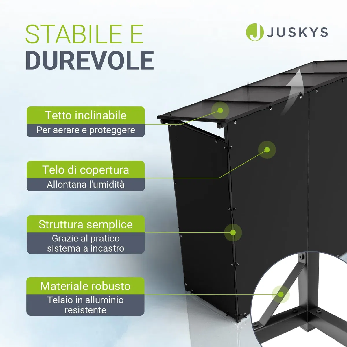Juskys Portalegna da esterno con tetto, resistente agli agenti atmosferici, telo anti-UV, fondo rialzato
