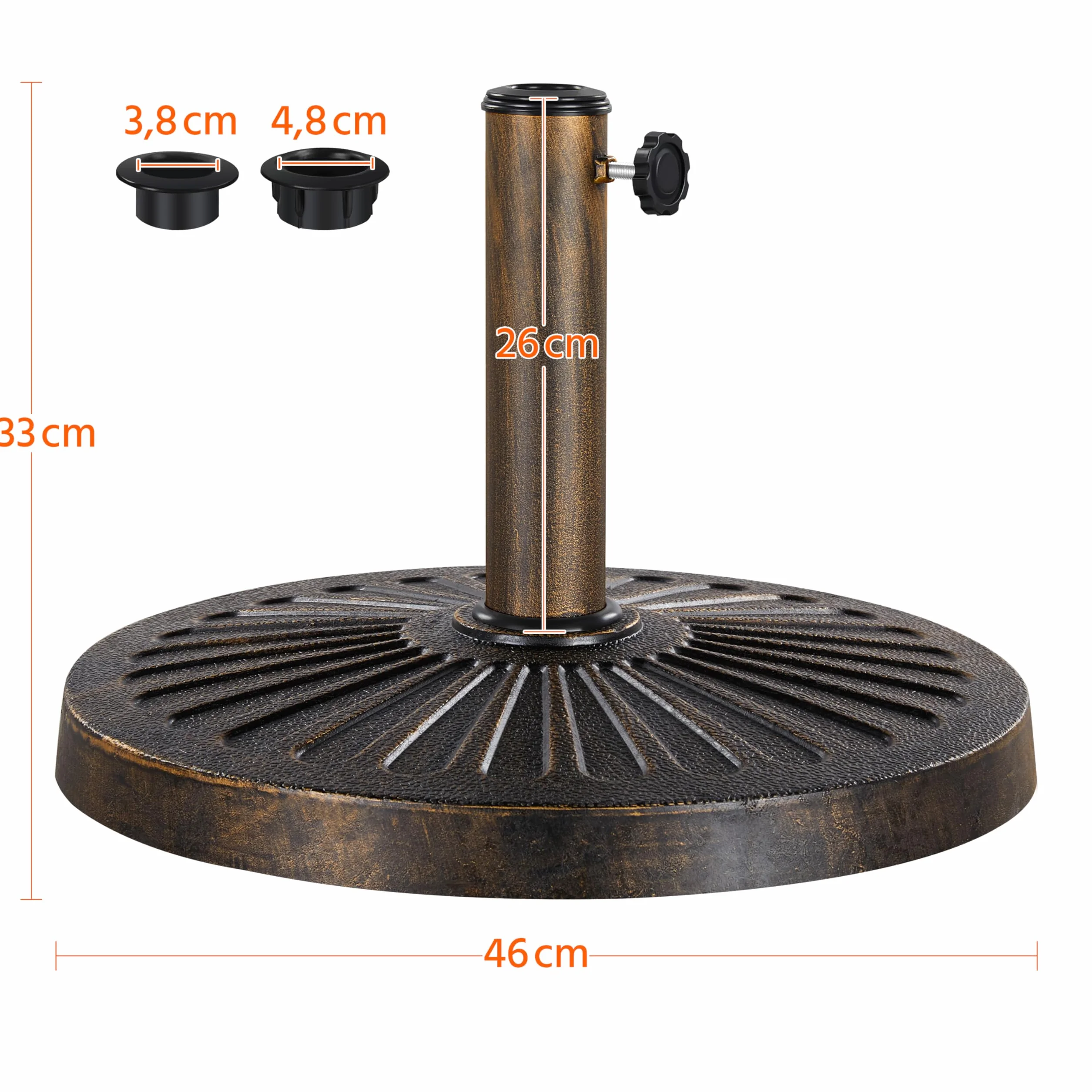 Yaheetech Base per Ombrellone da Giardino in Resina e Metallo Supporto 12 kg per Pali da Ø38mm o Ø48mm con Manopola per Esterno Veranda Terrazza Piscina Spiaggia Patio, Bronzo