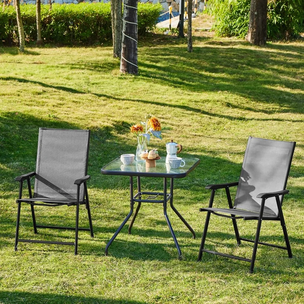 Yaheetech Set di 2 Sedie da Giardino Pieghevoli con Braccioli in Tela Grigio