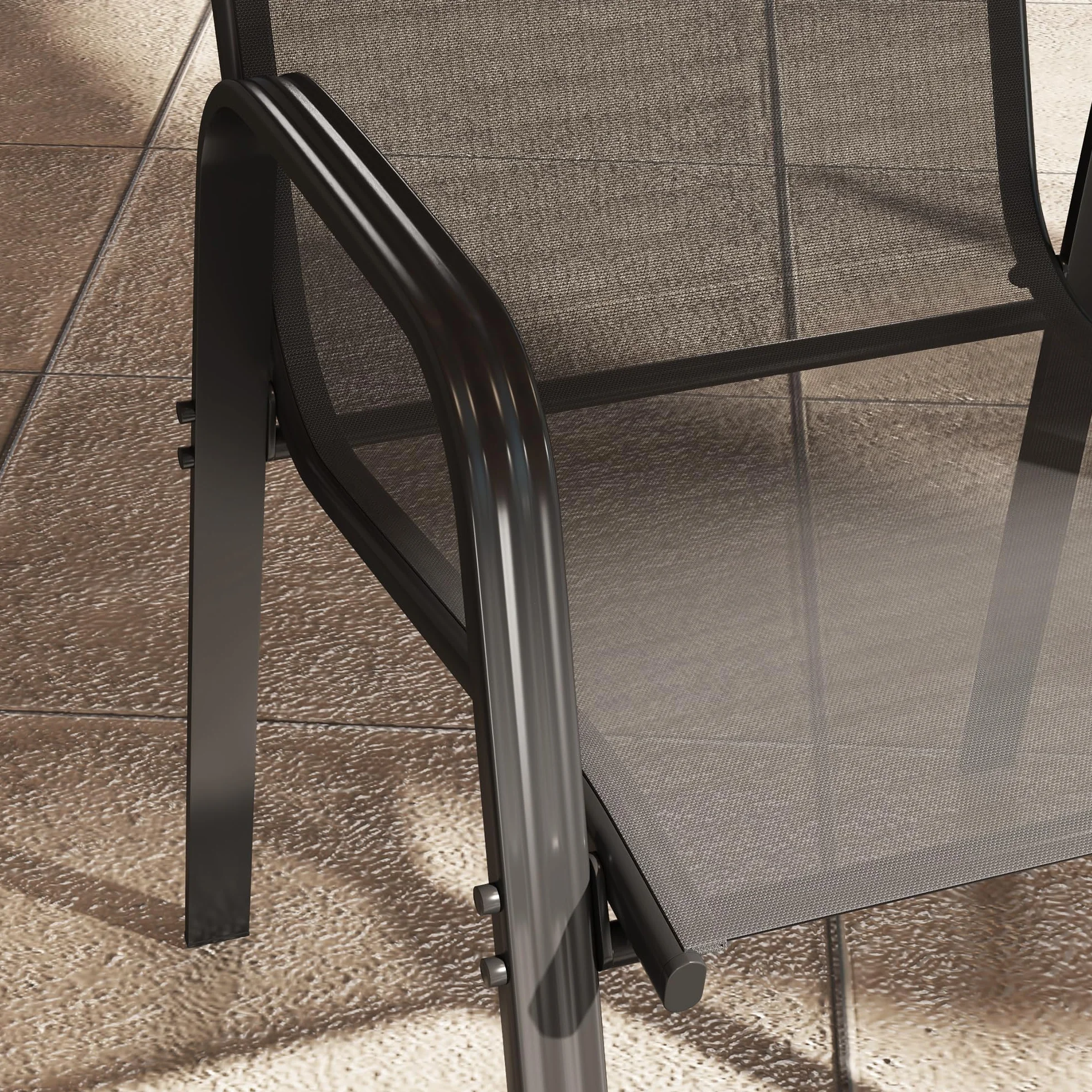 Outsunny Set 4 Sedie da Giardino Impilabili con Braccioli in Metallo e Texteline Impermeabile, 54x75.5x95cm, Nero