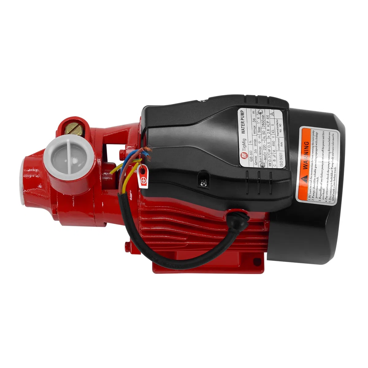 TigMig Pompa Centrifuga per Acque Chiare 370W (0.5 HP), Portata massima 2200 l/h, Prevalenza Max 36 metri, Altezza Max Aspirazione 9 metri, Protezione IP44, Elettropompa da Giardino