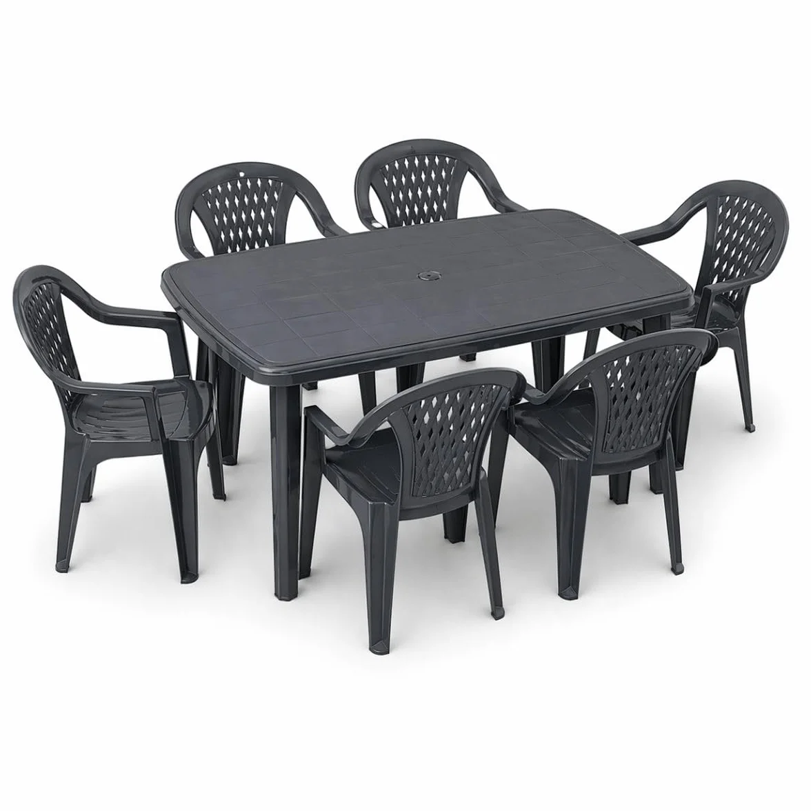 Tomaino Set Tavolo e Sedie da Esterno 6 Posti Plastica Impilabili Antracite