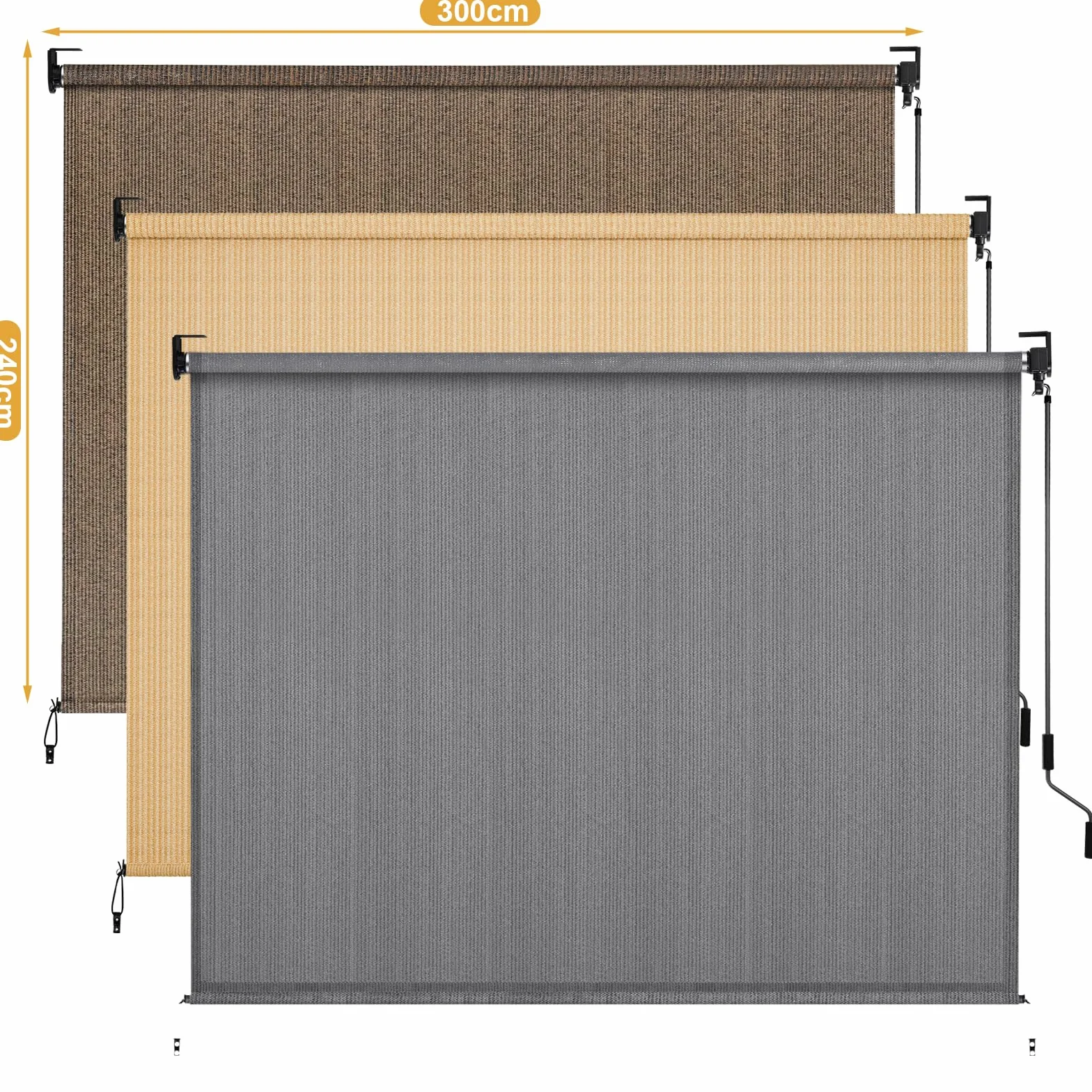 LIFERUN Tenda da sole verticale 300 x 240 cm HDPE per terrazza balcone giardino alluminio manovella marrone
