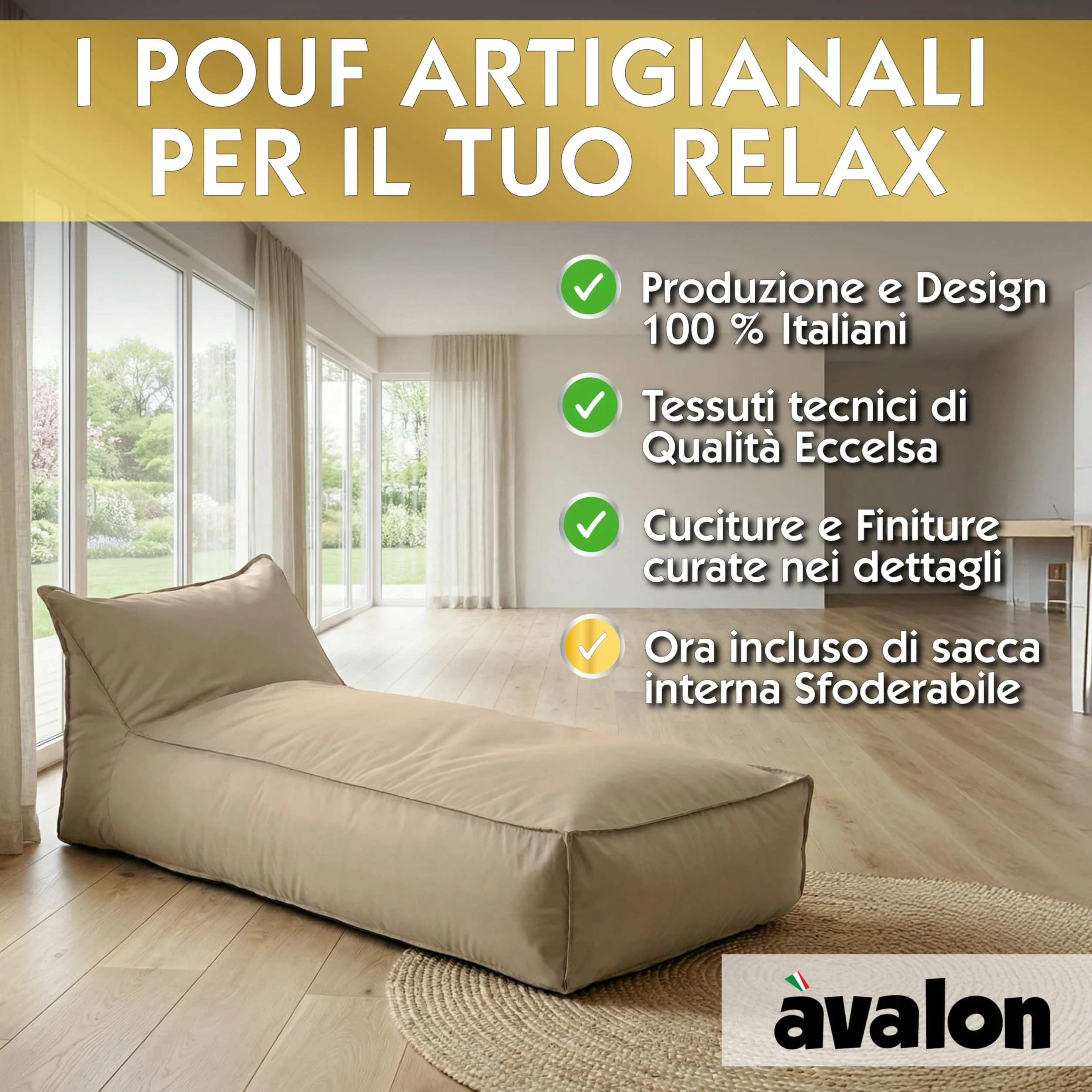 Avalon Pouf Chaise Longue da Esterno Impermeabile 70x160cm Grigio