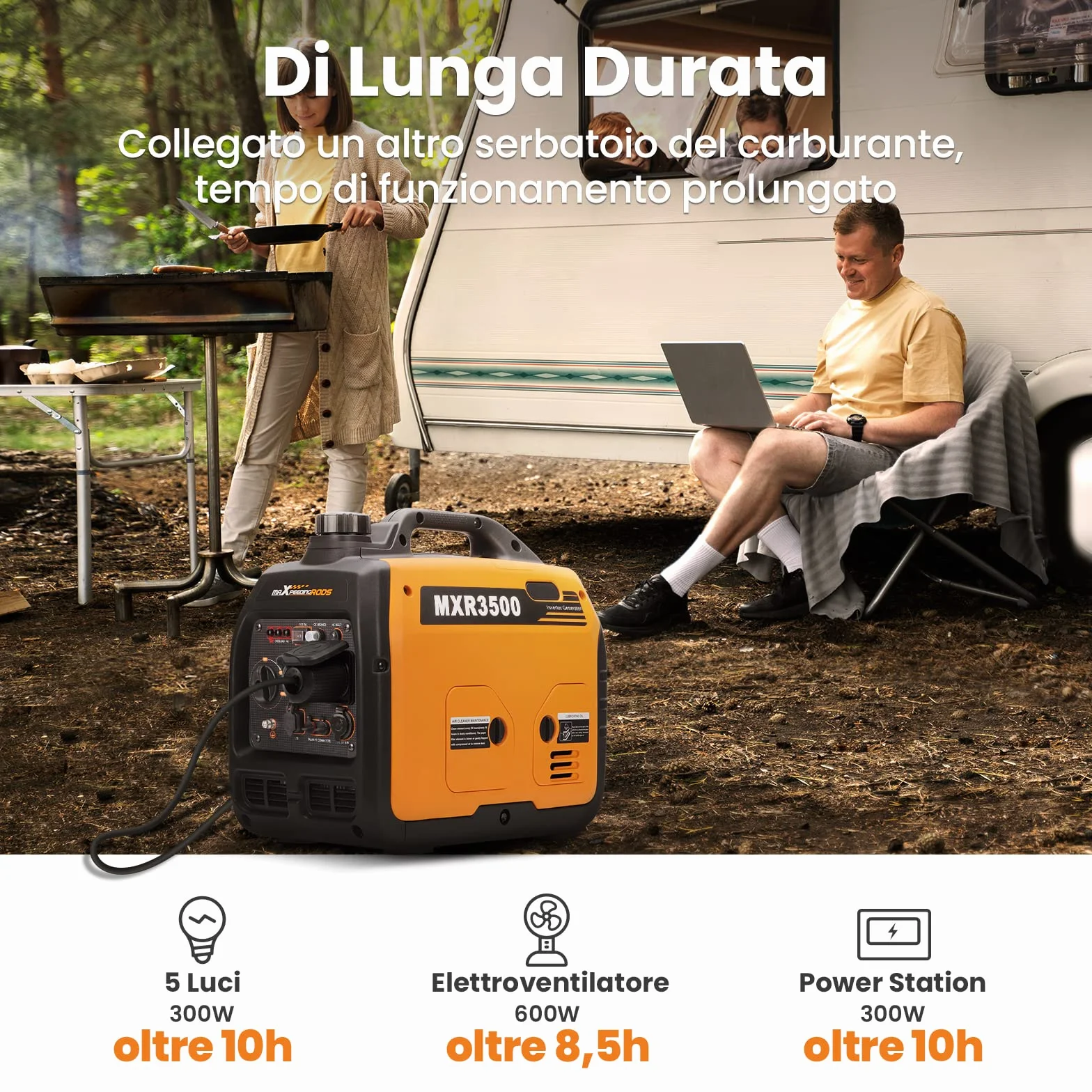 maXpeedingrods 3300W Generatore di Corrente Inverter Silenziato a Benzina 4 Tempi per all'Aperto Campeggio Partito Generator Elettrico Emergenza Portatile con Prese USB e 230V Leggero per Garage