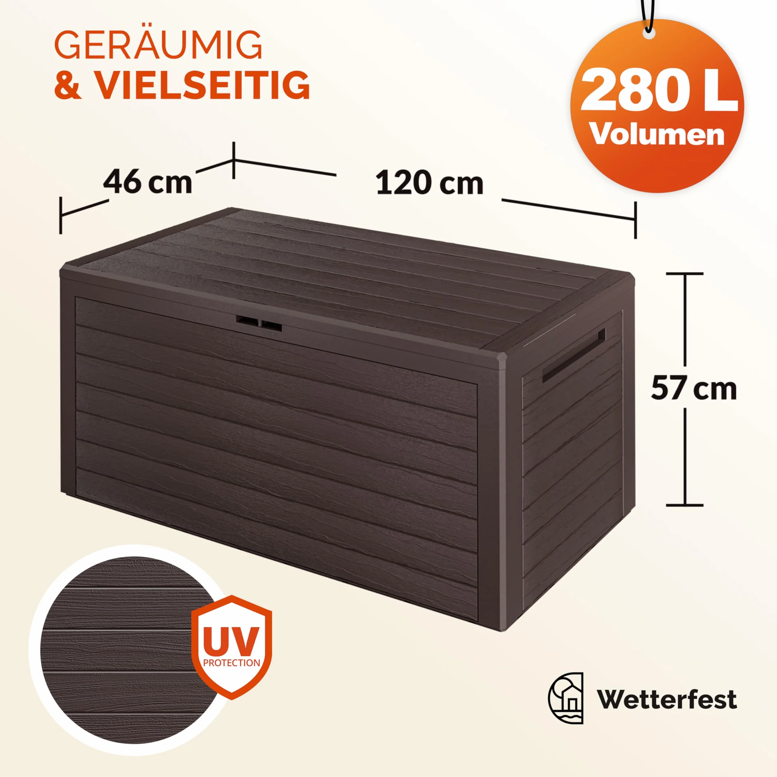 Casaria® Baule da Giardino XXL 280L Effetto Legno Cassapanca Richiudibile 116x43x55cm Box Multibox Contenitore Cuscini