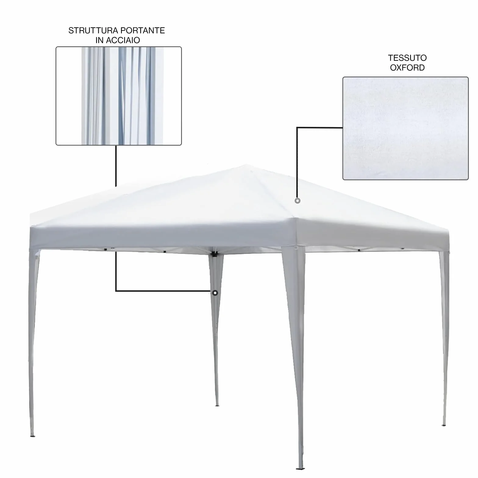 Gazebo Pieghevole Giardino 3x3 Automatico Richiudibile Fisarmonica in Acciaio Bianco