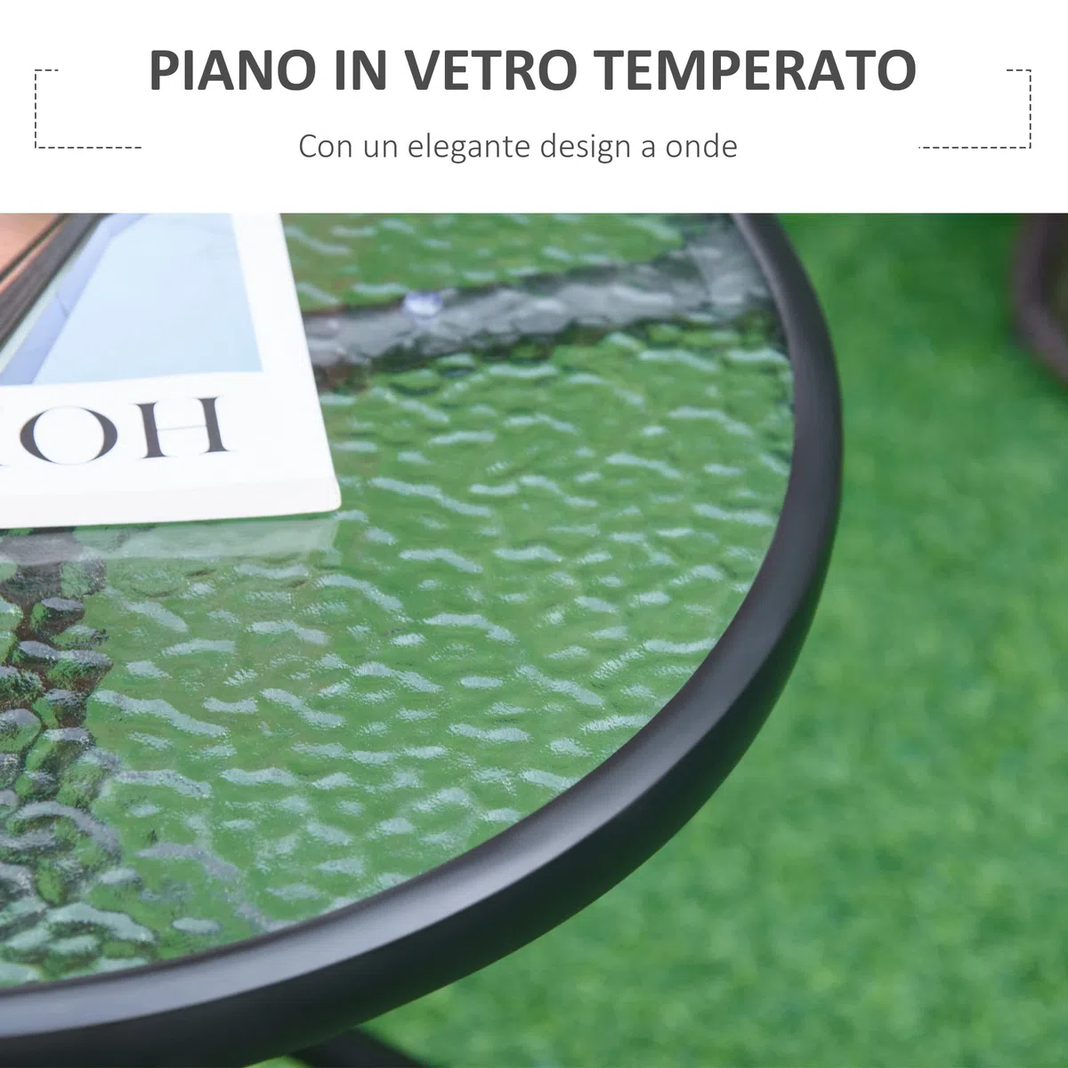 Outsunny Tavolino da Giardino Rotondo in Vetro Φ50x55cm Nero