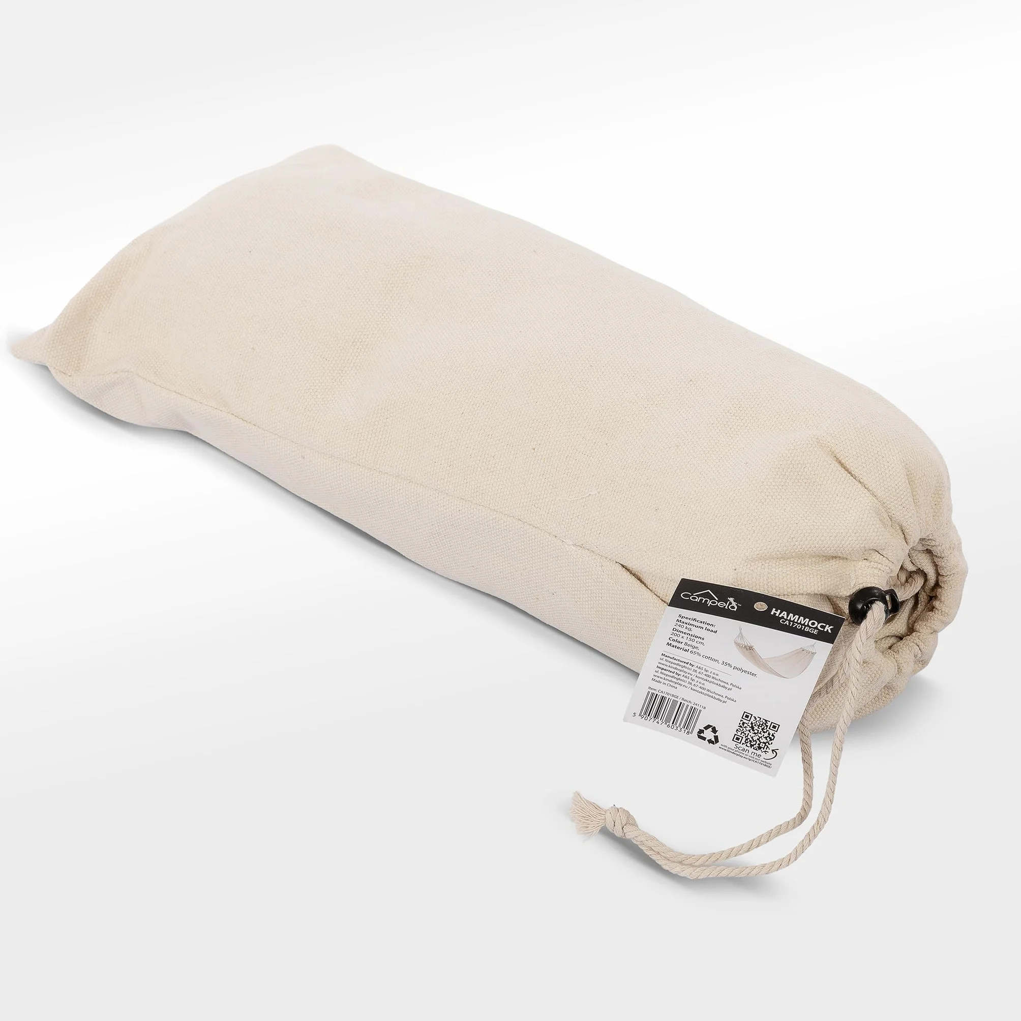 Amaca Doppia 200x150 cm Portata 240 kg Boho Beige Cotone Poliestere Giardino Terrazza