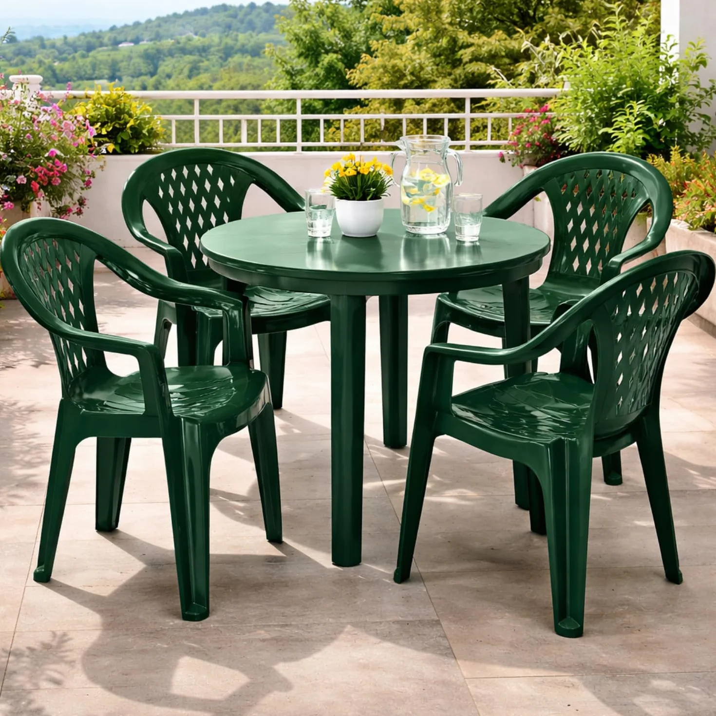 PALUPLUS Set 4 Sedie da Giardino in Polipropilene Verde 57x61,5x79 cm Impilabile per Esterno ed Interno Made in Italy