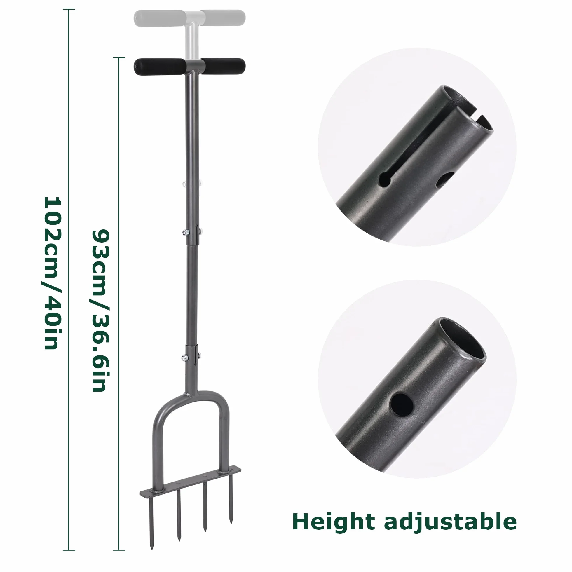 BARAYSTUS Arieggiatore manuale per prato Regolabile in altezza Arieggiatore manuale per terreni compatti e superfici erbose Ventilatore manuale con 4 punte