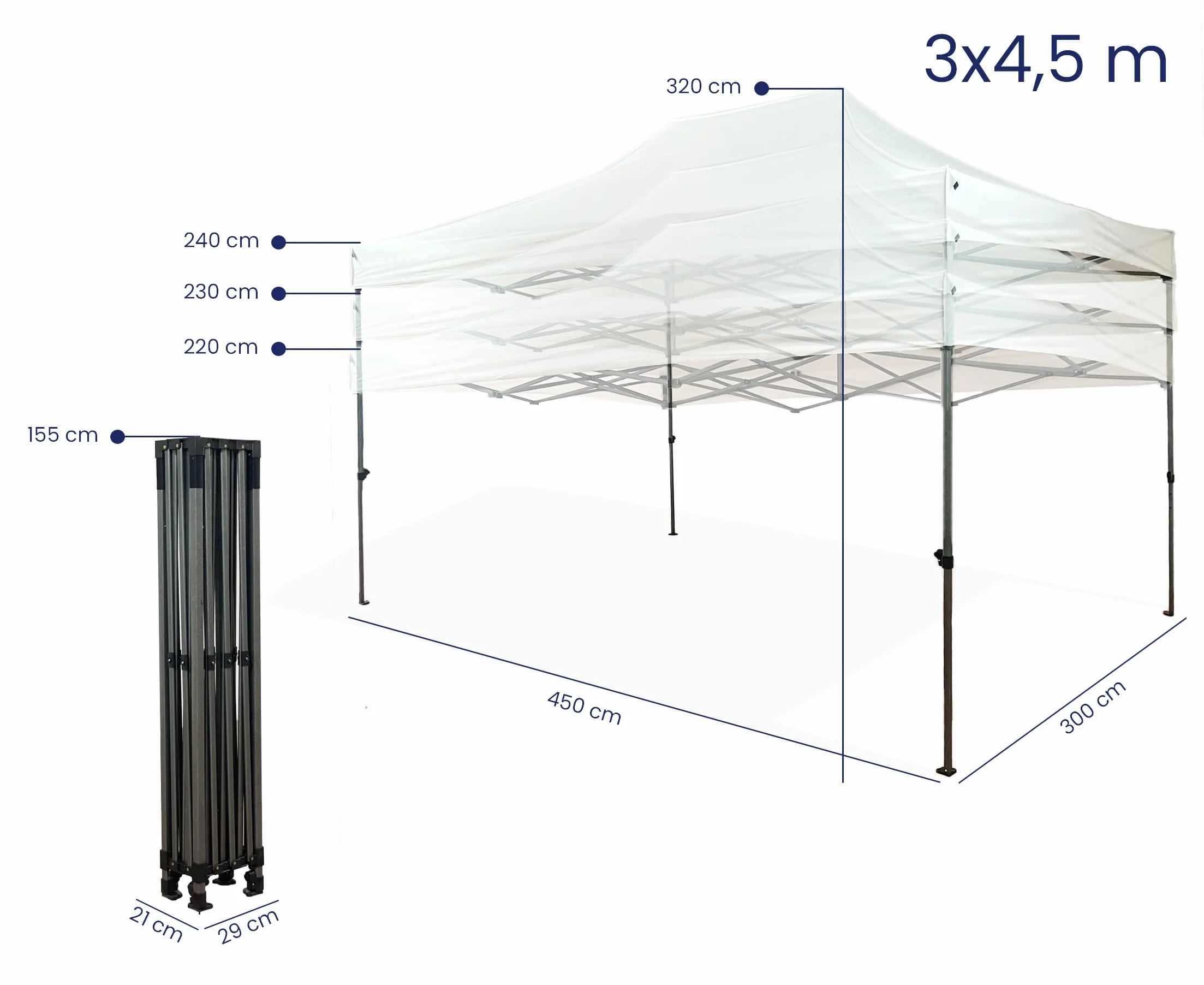 Gazebo Pieghevole Impermeabile 3x4,5 m Struttura Acciaio con Pareti Laterali