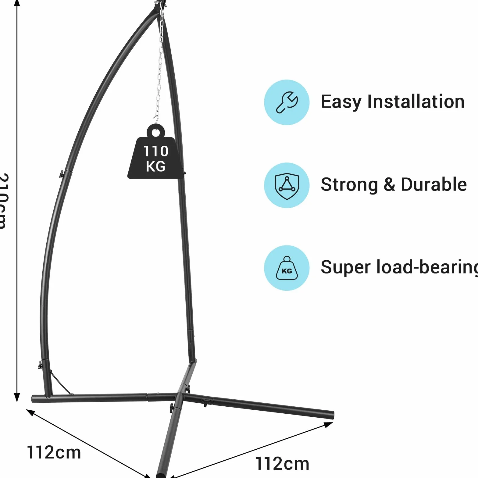 LIFERUN Supporto per Amaca da Giardino, per Amaca Regolabile, Max. 110kg, Supporto per Sedia Amaca in Ferro, per Balcone, Giardino