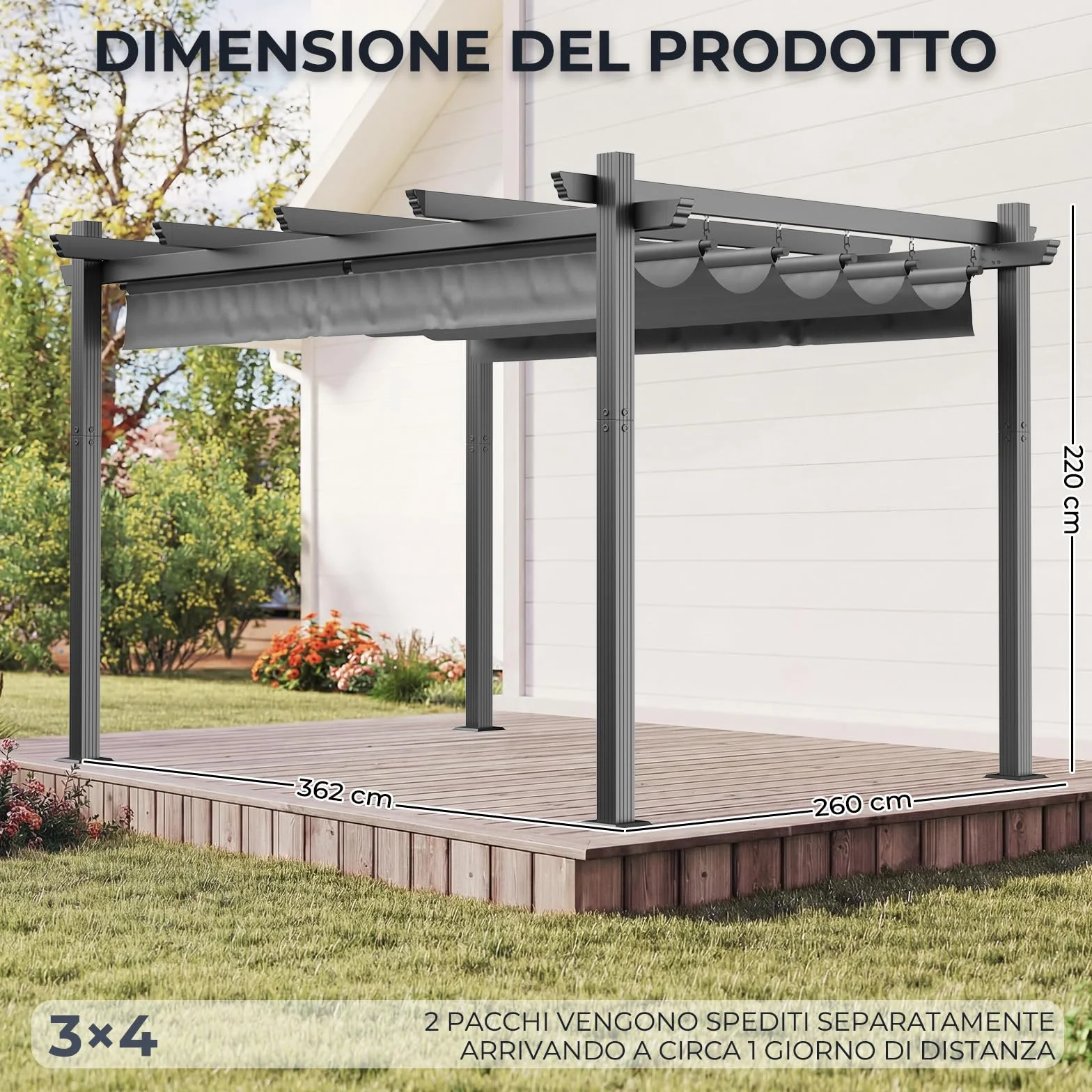 Devoko Gazebo Pergola 3x4, Pergolato Bioclimatico UV50+, Giardino Terrazzo, Nero
